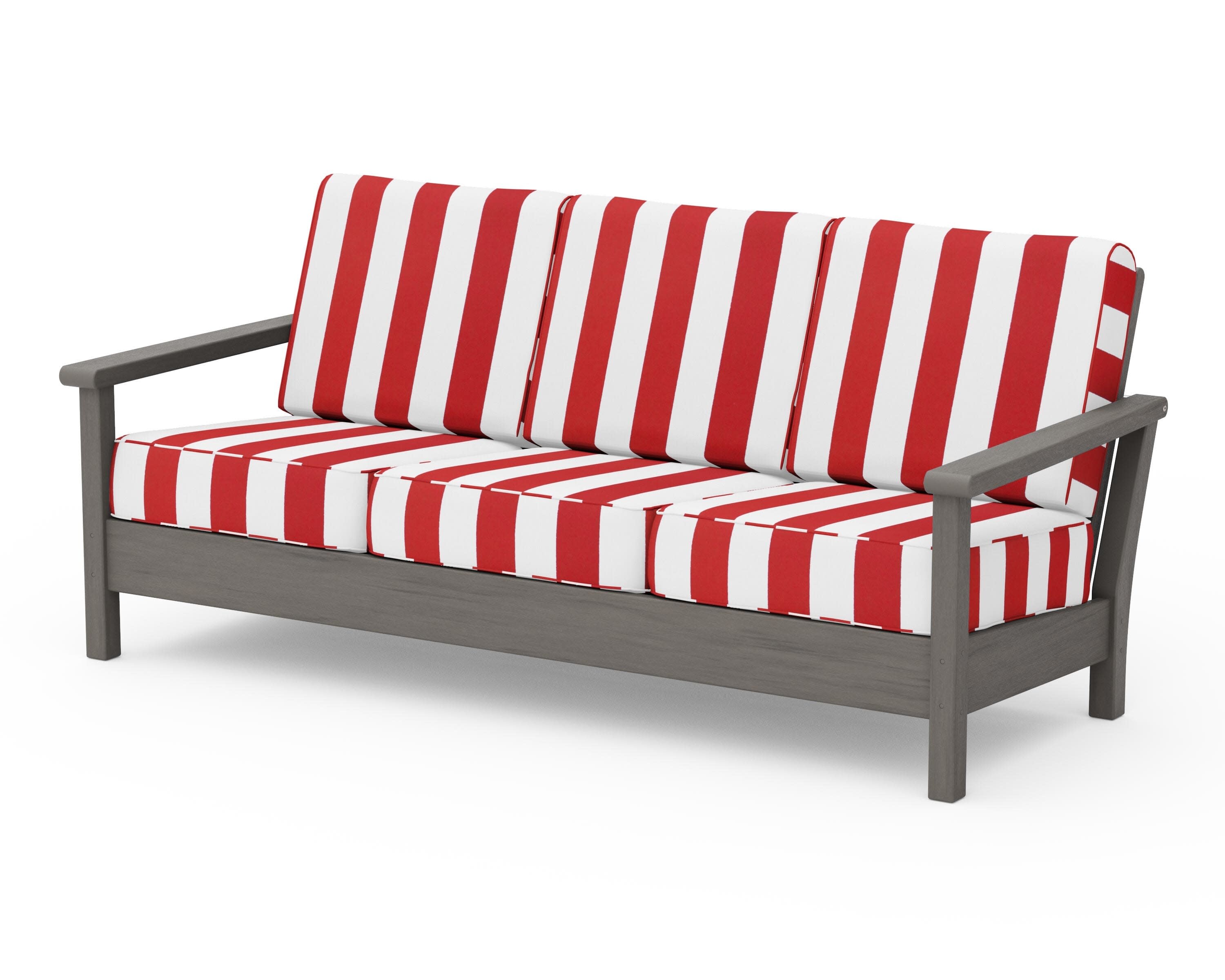 Harbour Deep Seating Sofa in Driftwood / Cabana Stripe Crimson