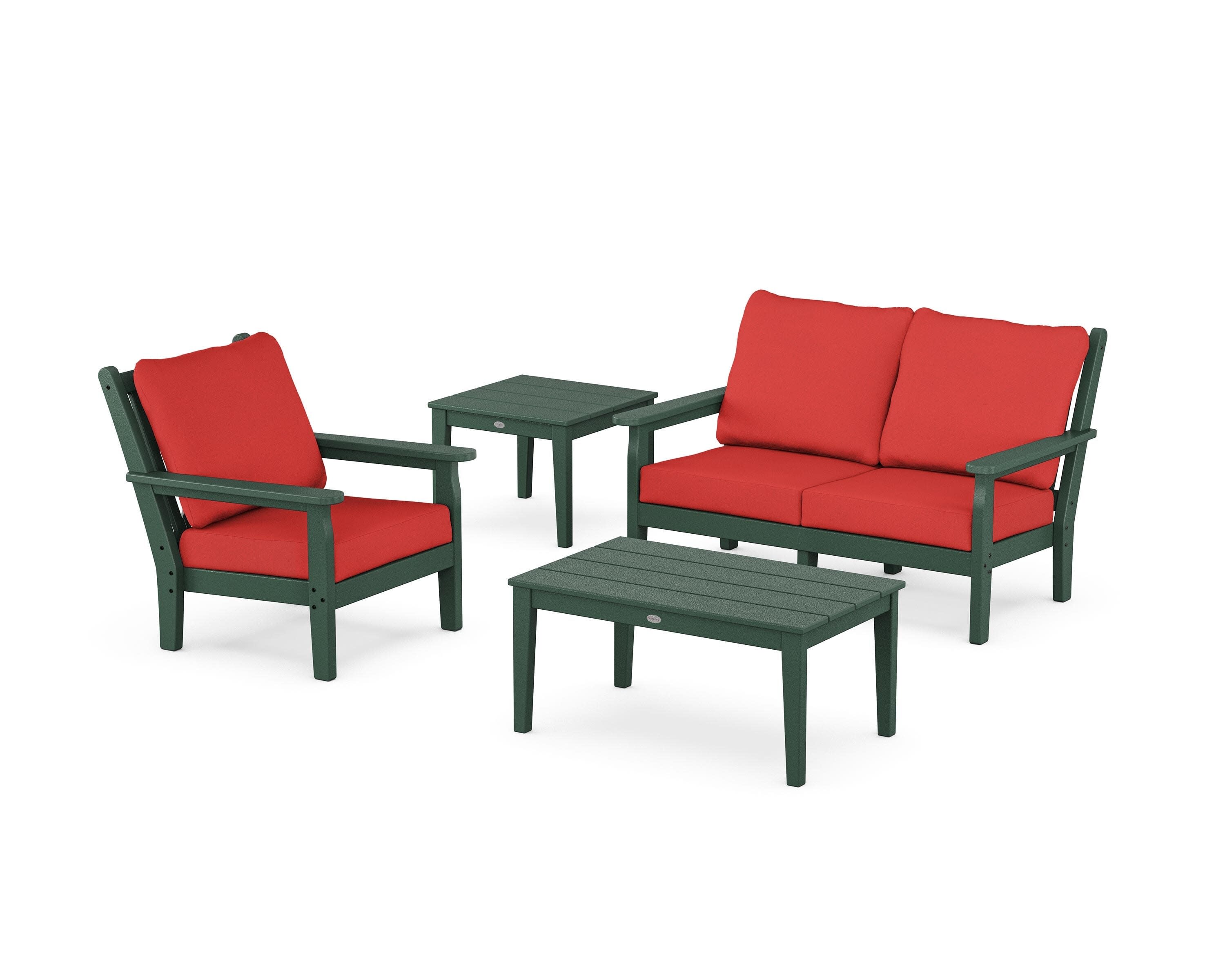Chippendale 4-Piece Deep Seating Set in Green / Crimson Linen