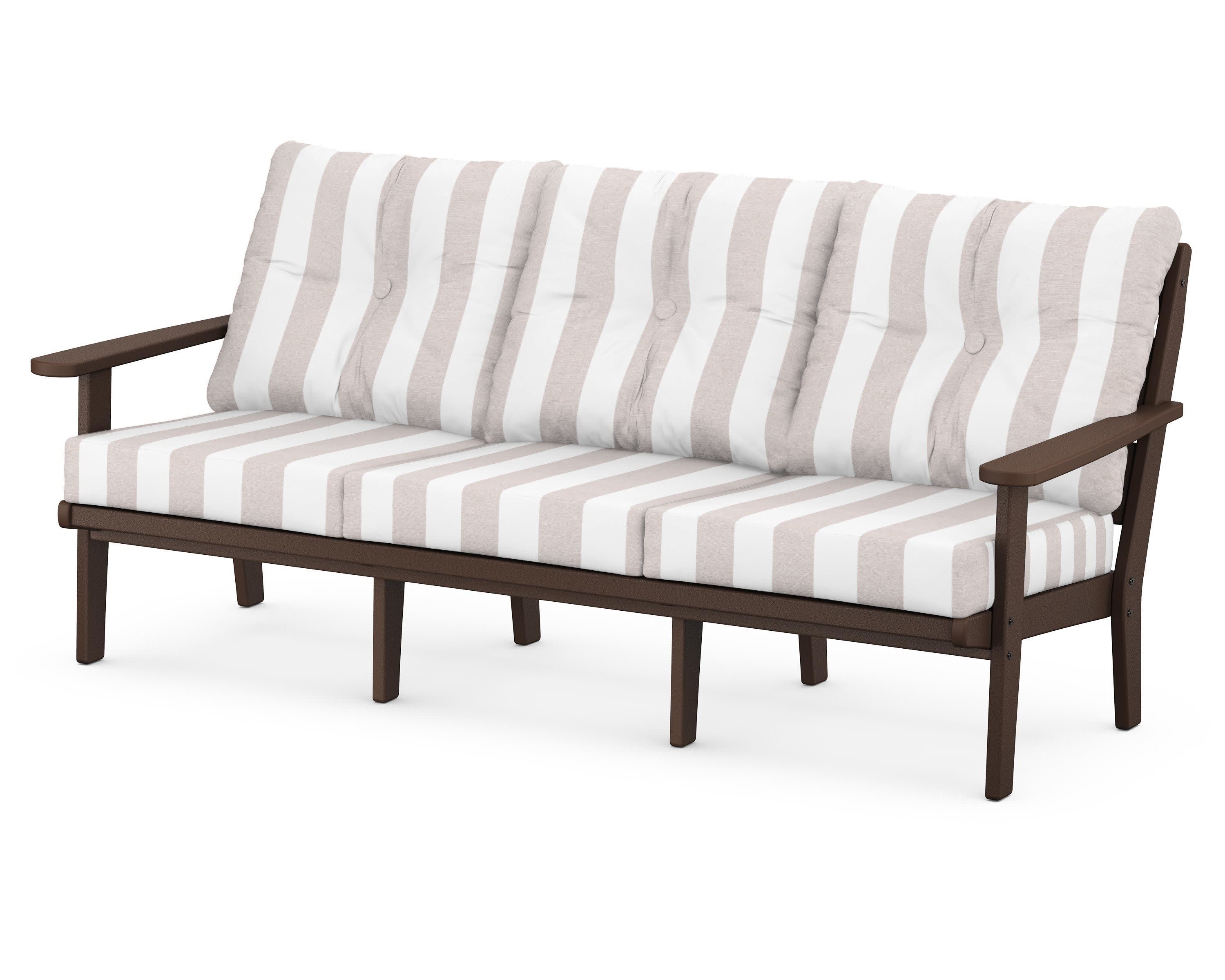 Lakeside Deep Seating Sofa in Mahogany / Cabana Stripe Dune Burlap