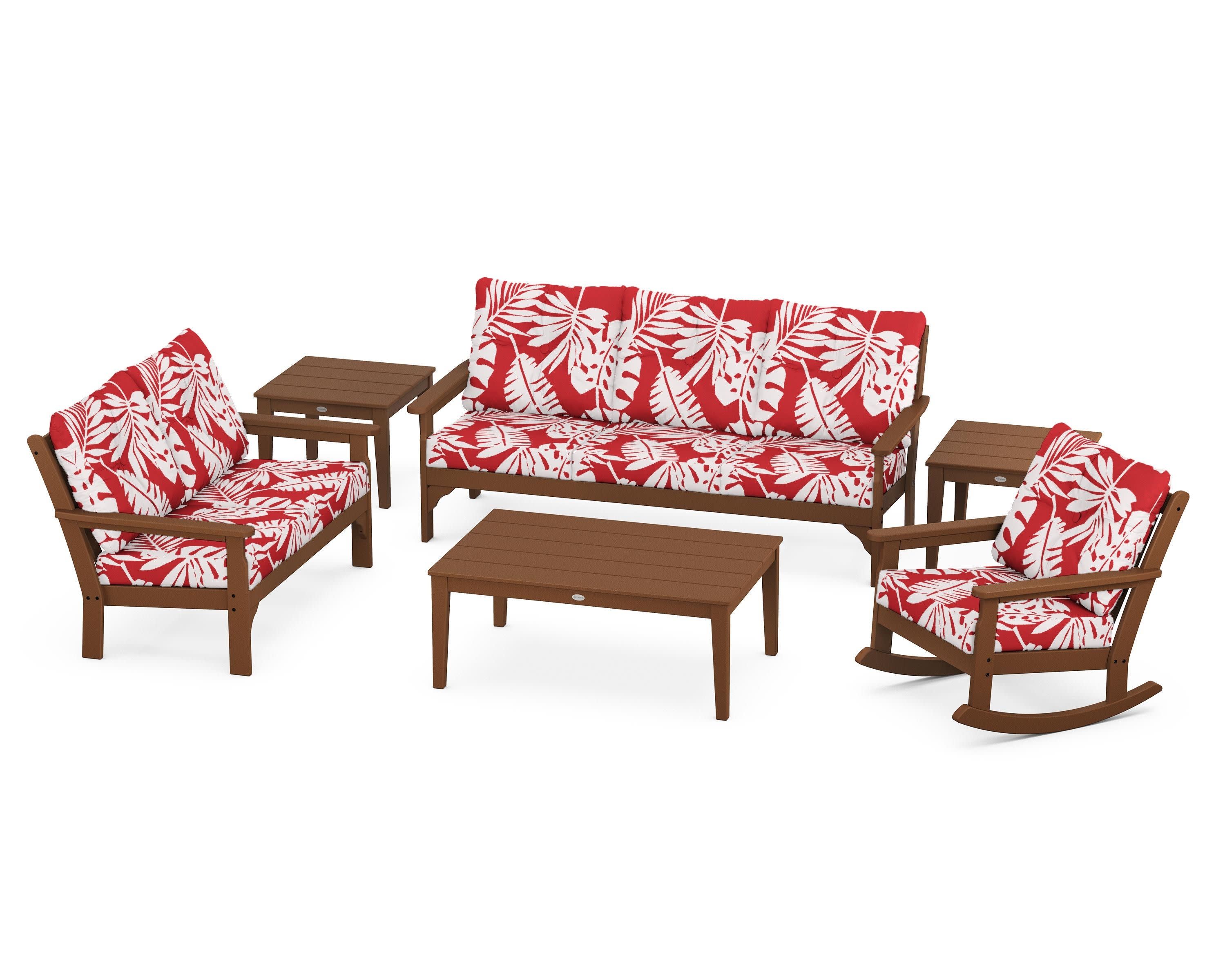 Vineyard 6-Piece Deep Seating Set in Teak / Leaf Crimson