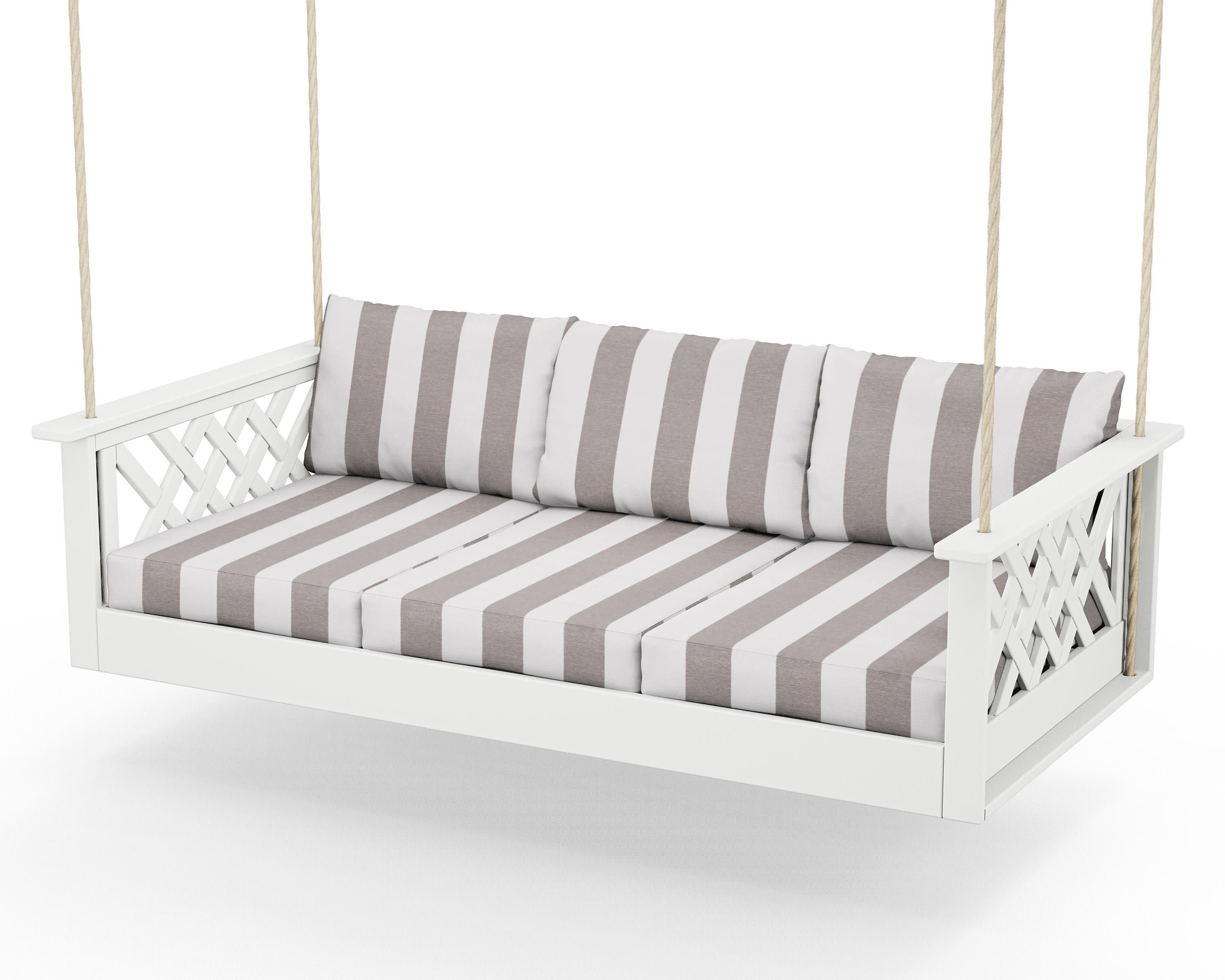 Wovendale Daybed Swing in White / Cabana Stripe Grey Mist