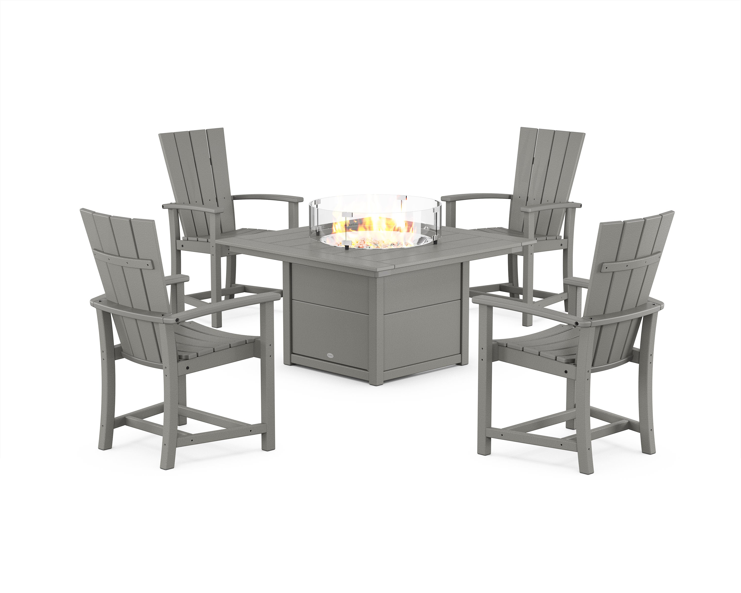 Quattro 4-Piece Upright Adirondack Conversation Set with Fire Pit Table in Slate Grey