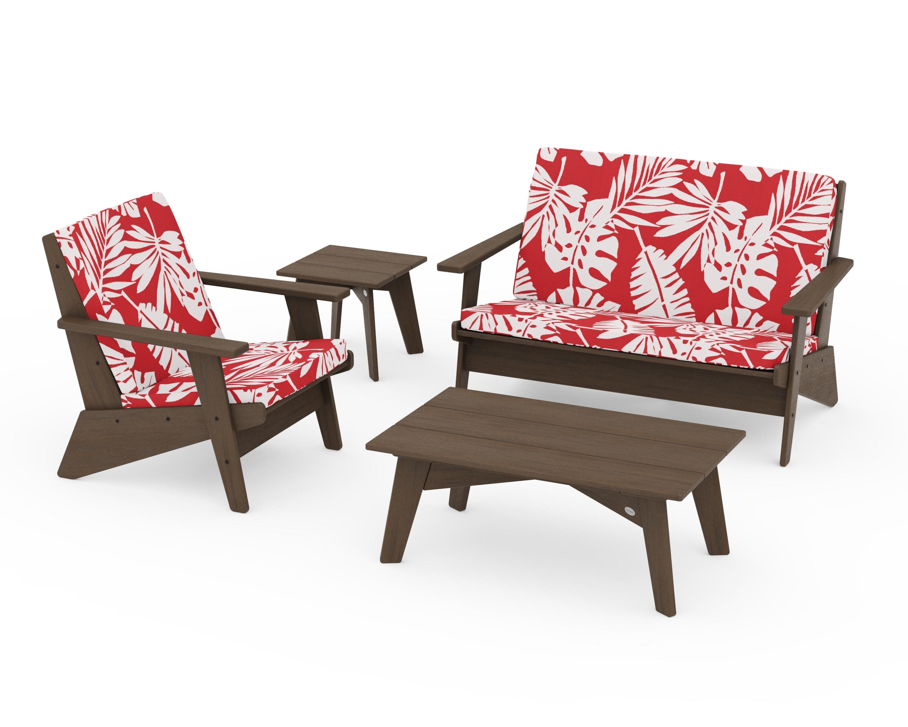 Riviera Modern Lounge 4-Piece Set in Kona / Leaf Crimson