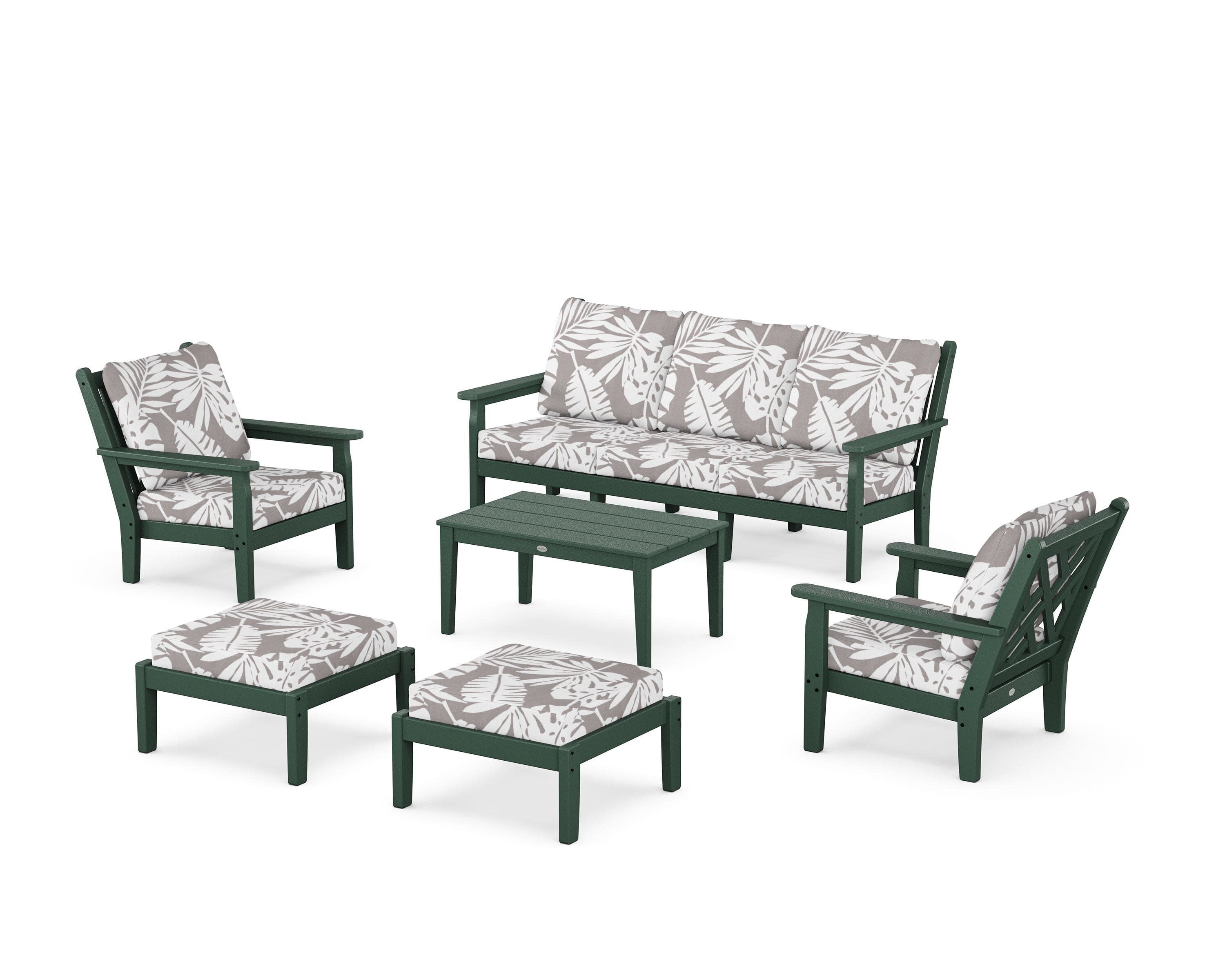 Chippendale 6-Piece Lounge Sofa Set in Green / Leaf Grey Mist