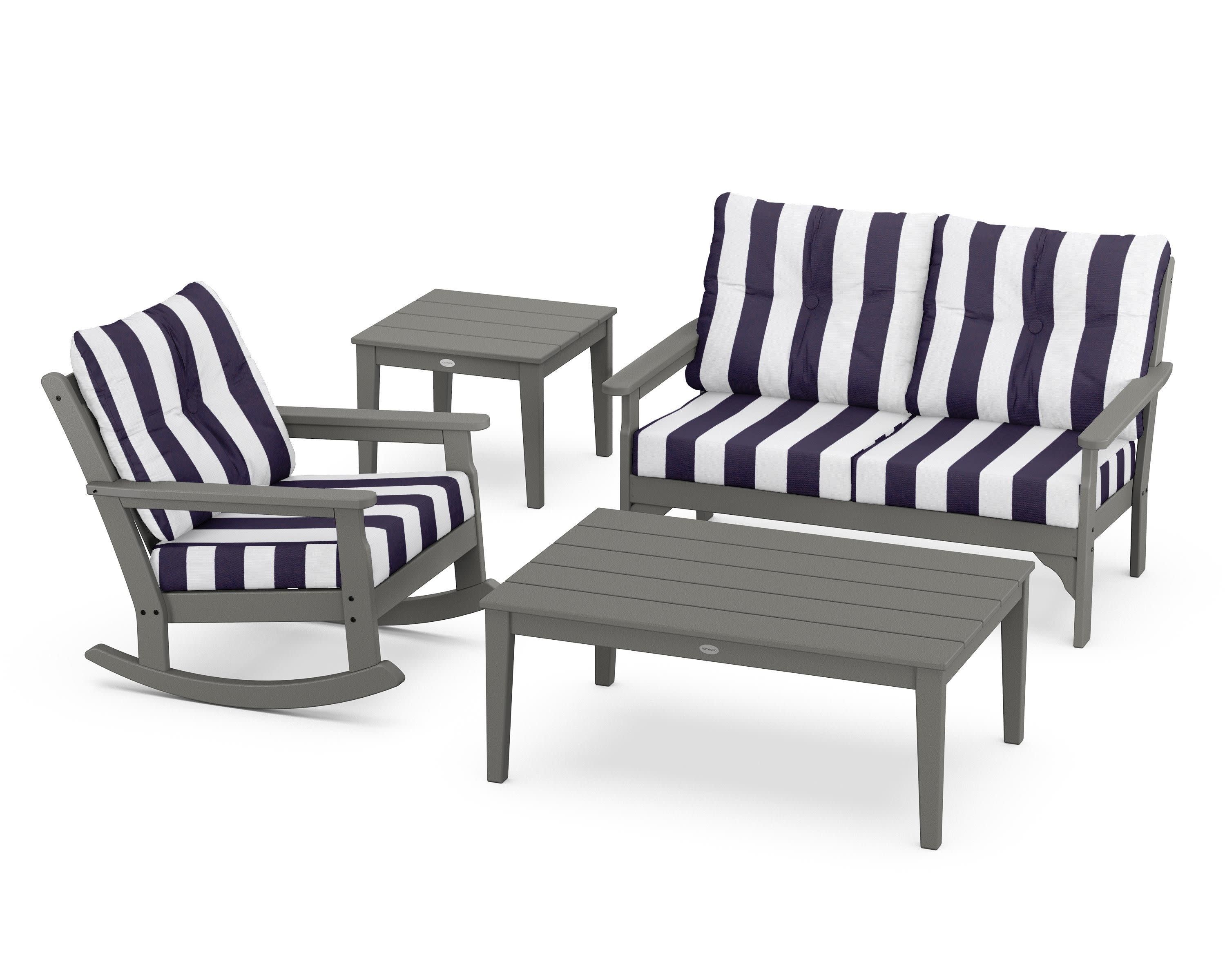 Vineyard 4-Piece Deep Seating Rocker Set in Slate Grey / Cabana Stripe Navy