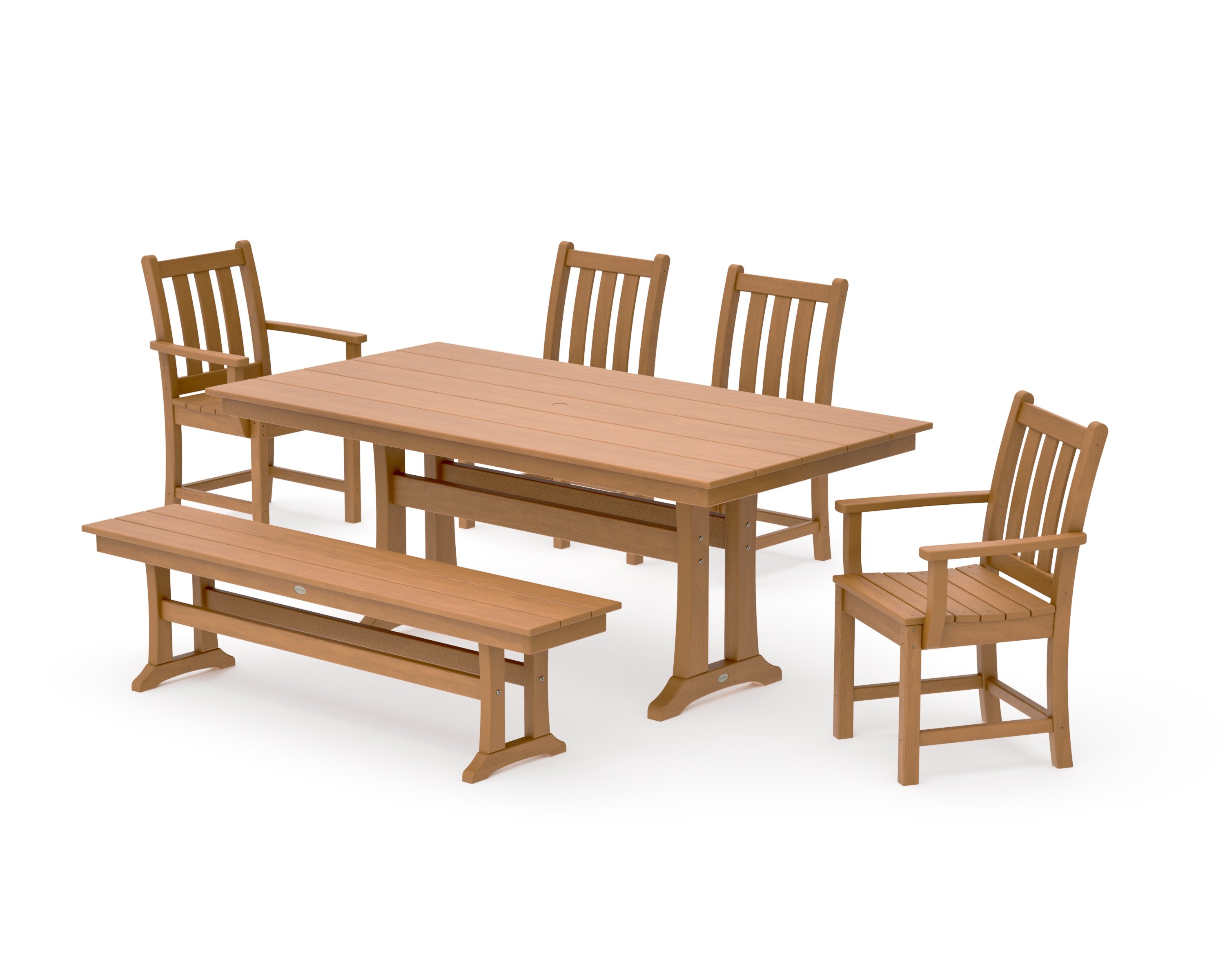 Traditional Garden 6-Piece Farmhouse Dining Set with Trestle Legs and Bench in Natural