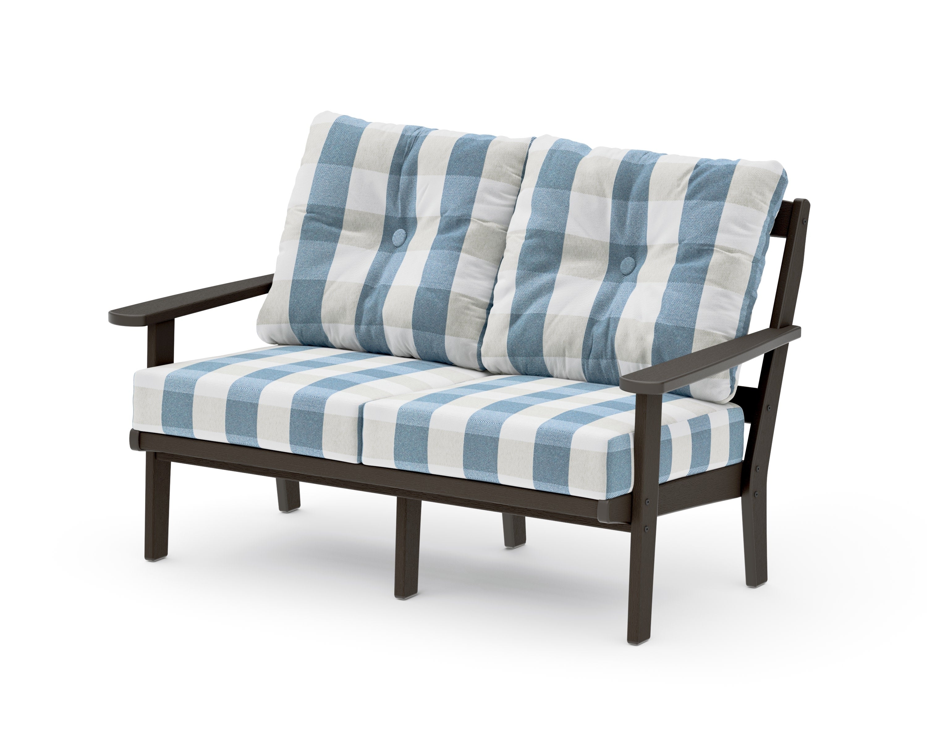 Mission Deep SeatingLoveseat in Vintage Coffee / Buffalo Plaid Sky Blue