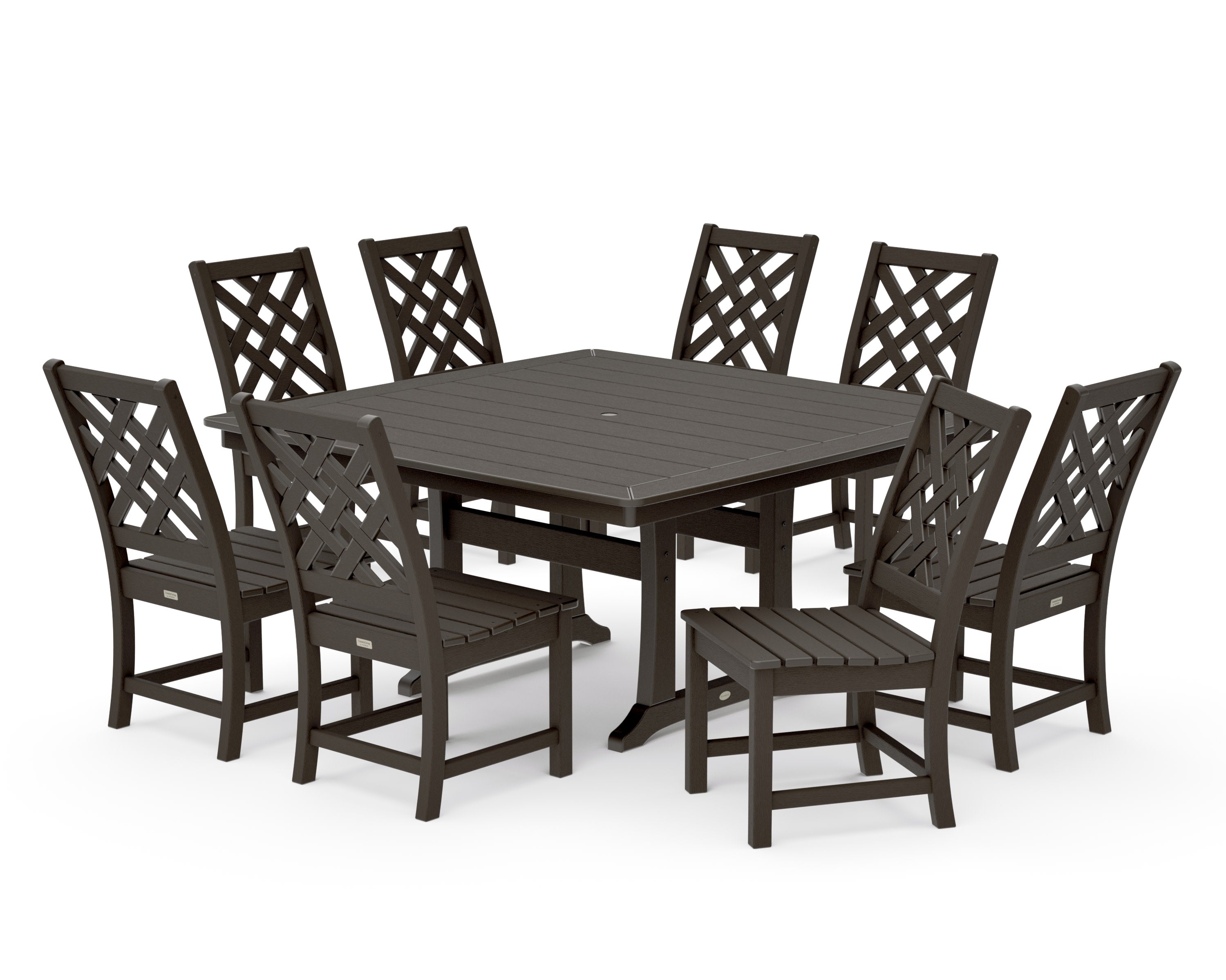 Wovendale Side Chair 9-Piece Square Dining Set with Trestle Legs in Vintage Coffee