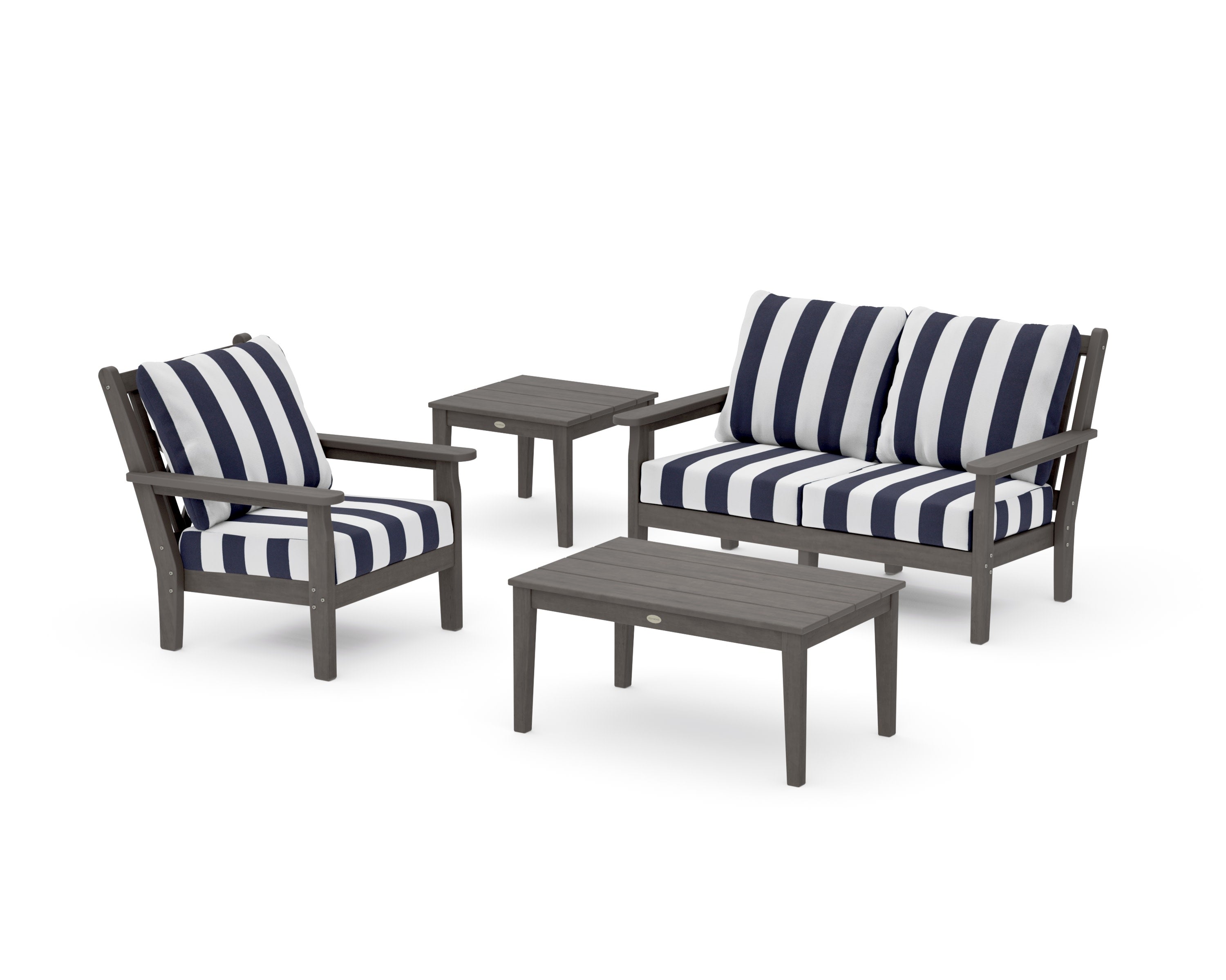 Chippendale 4-Piece Deep Seating Set in Driftwood / Cabana Stripe Navy