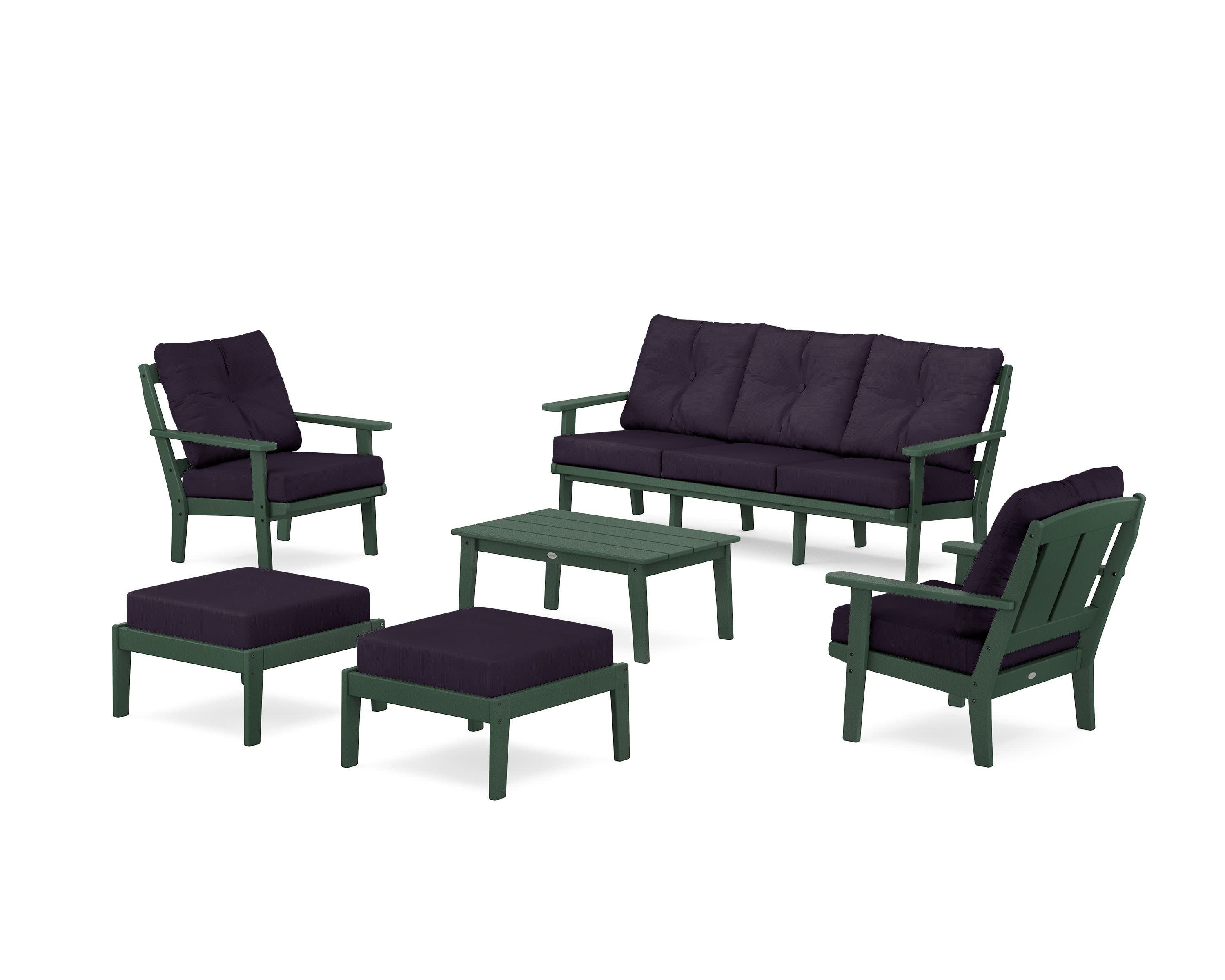 Mission 6-Piece Lounge Sofa Set in Green / Navy Linen