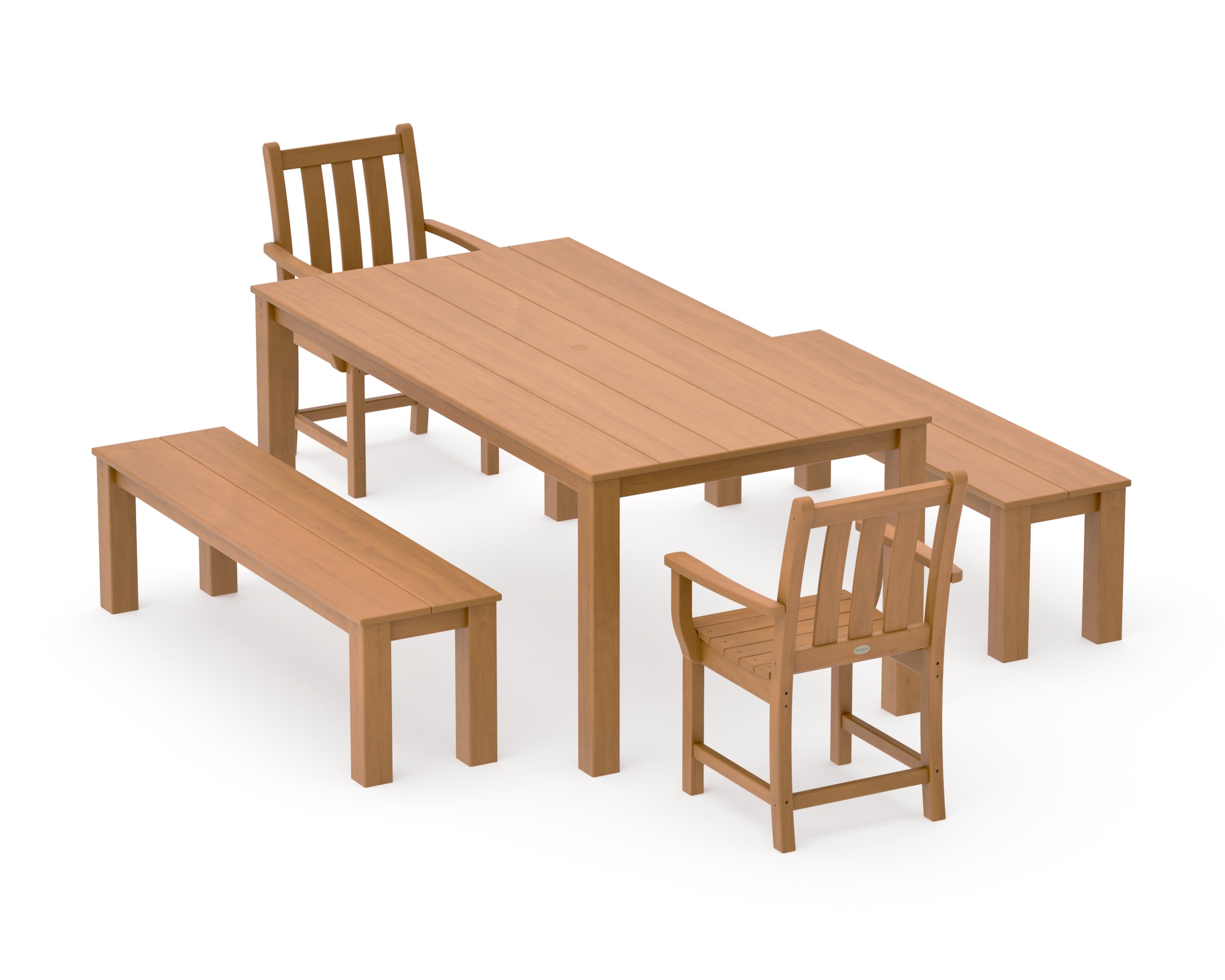 Traditional Garden 5-Piece Parsons Dining Set with Benches in Natural