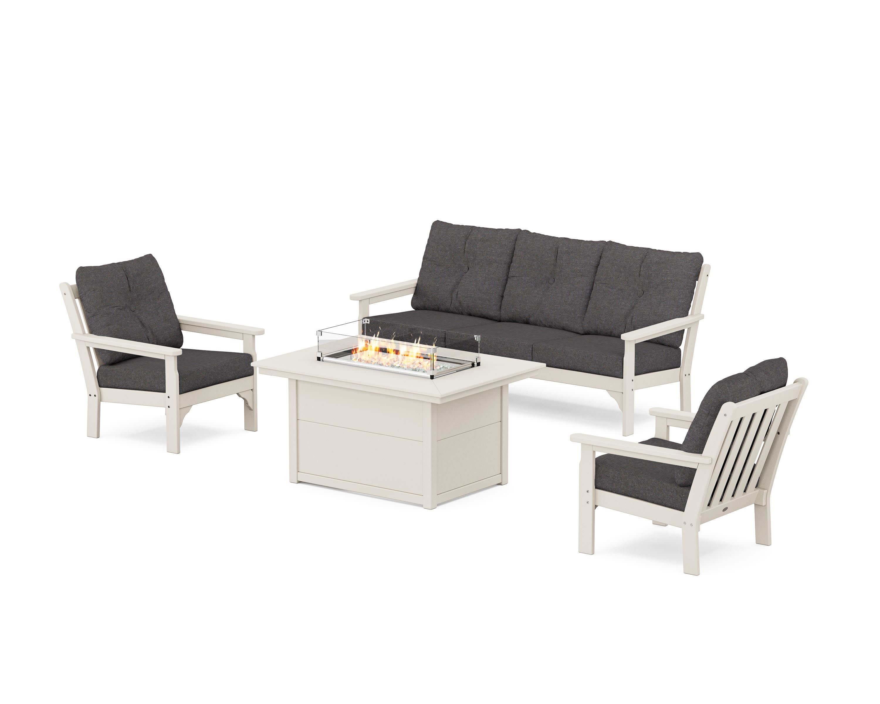 Vineyard Deep Seating Fire Pit Table Set in Sand / Ash Charcoal