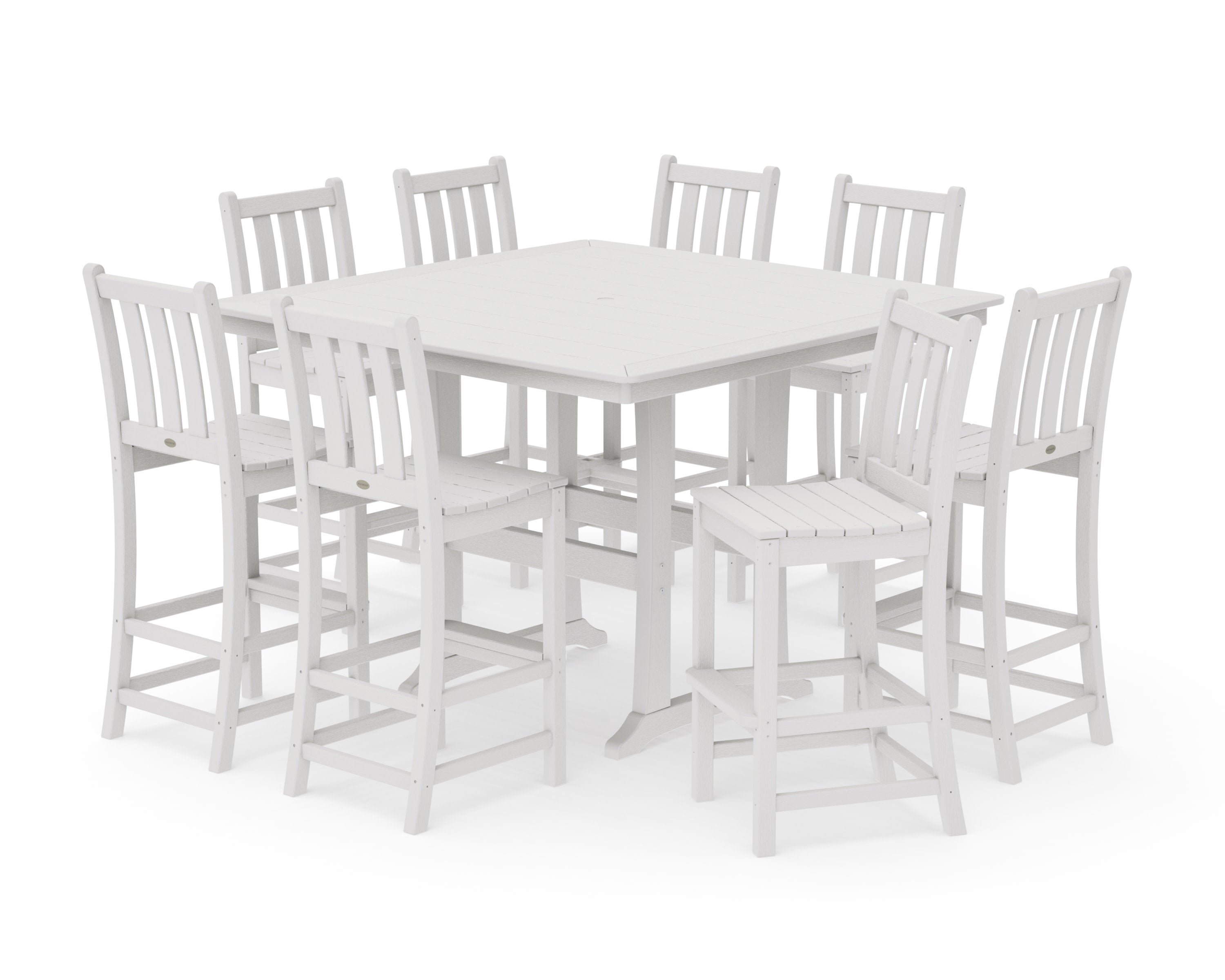 Traditional Garden 9-Piece Nautical Trestle Bar Set in Vintage White