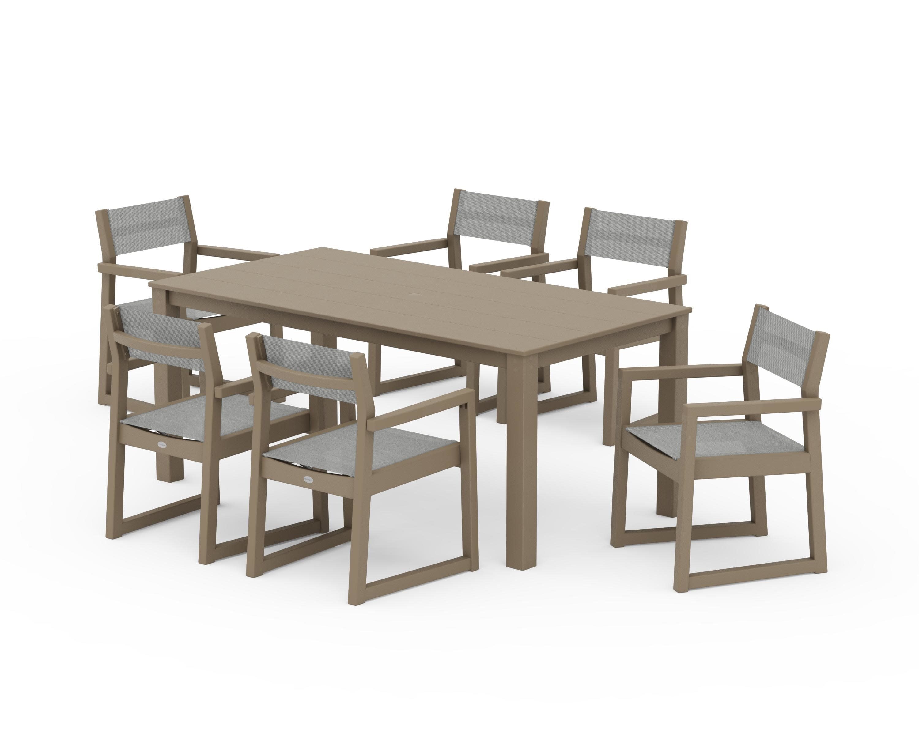 EDGE Sling Arm Chair 7-Piece Parsons Dining Set in Vintage Sahara / Metallic Sling
