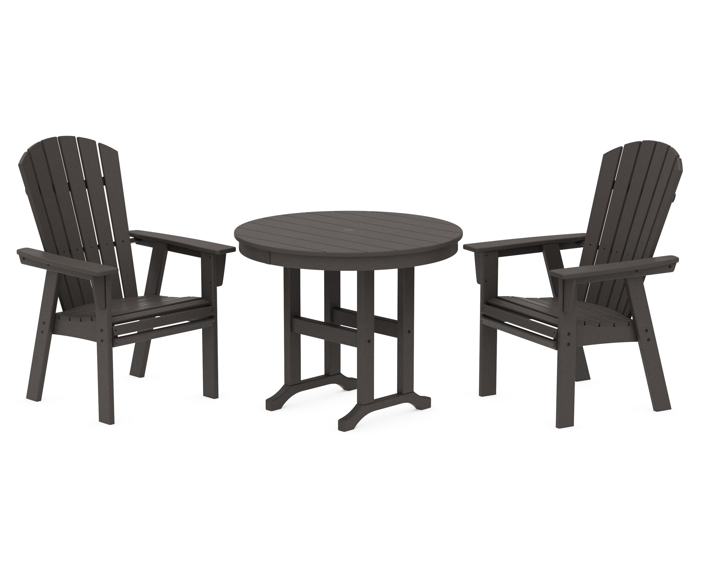 Nautical Adirondack 3-Piece Round Dining Set in Vintage Coffee