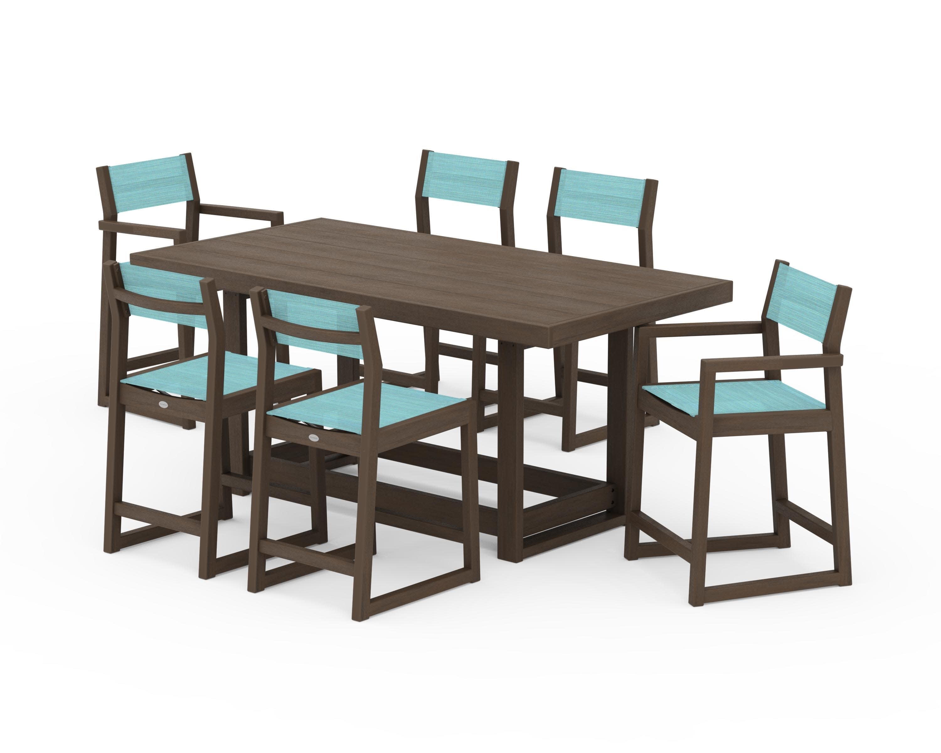 EDGE Sling 7-Piece Counter Table Set in Kona / Dupioni Aquamarine Sling
