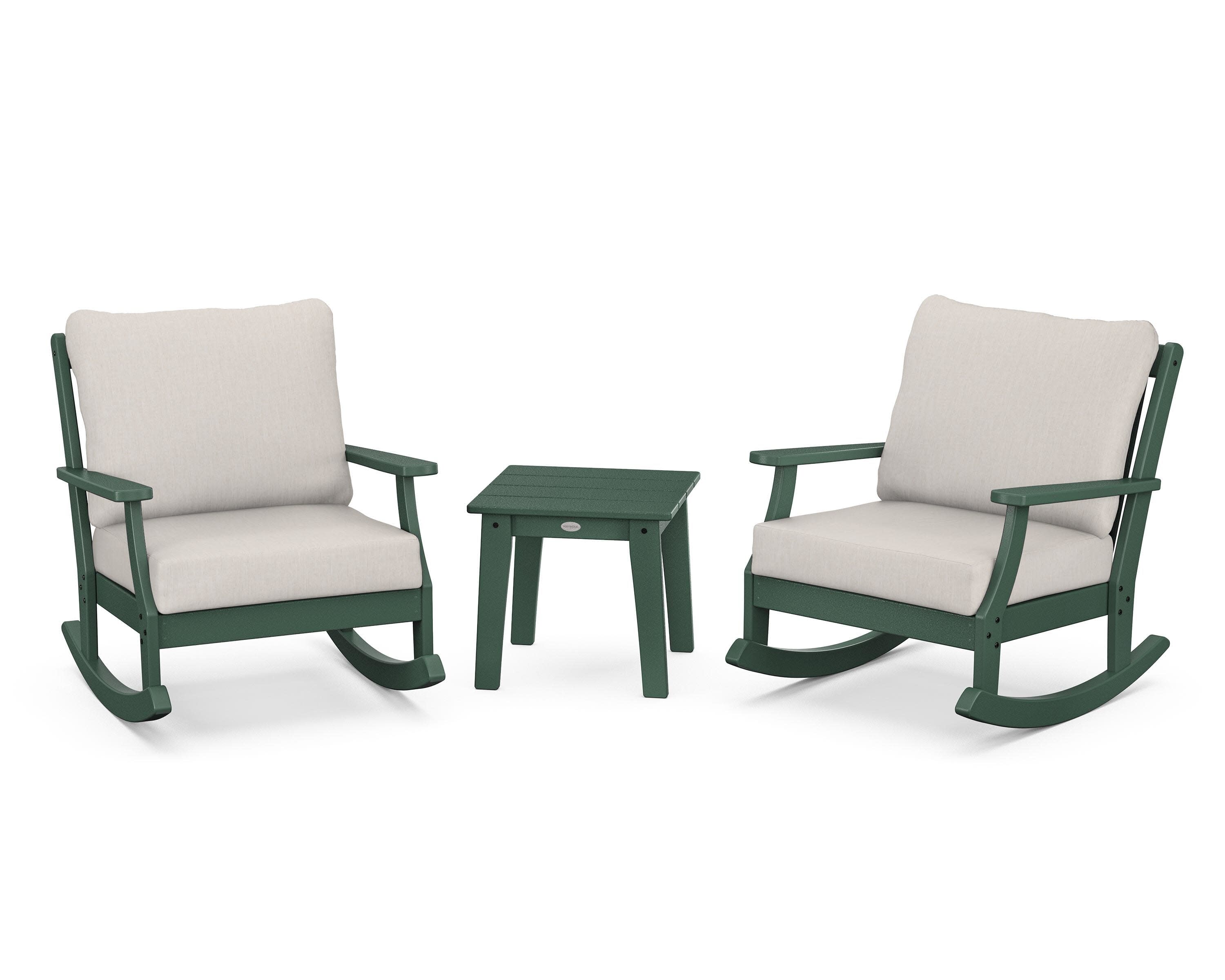 Braxton 3-Piece Deep Seating Rocker Set in Green / Cast Ash