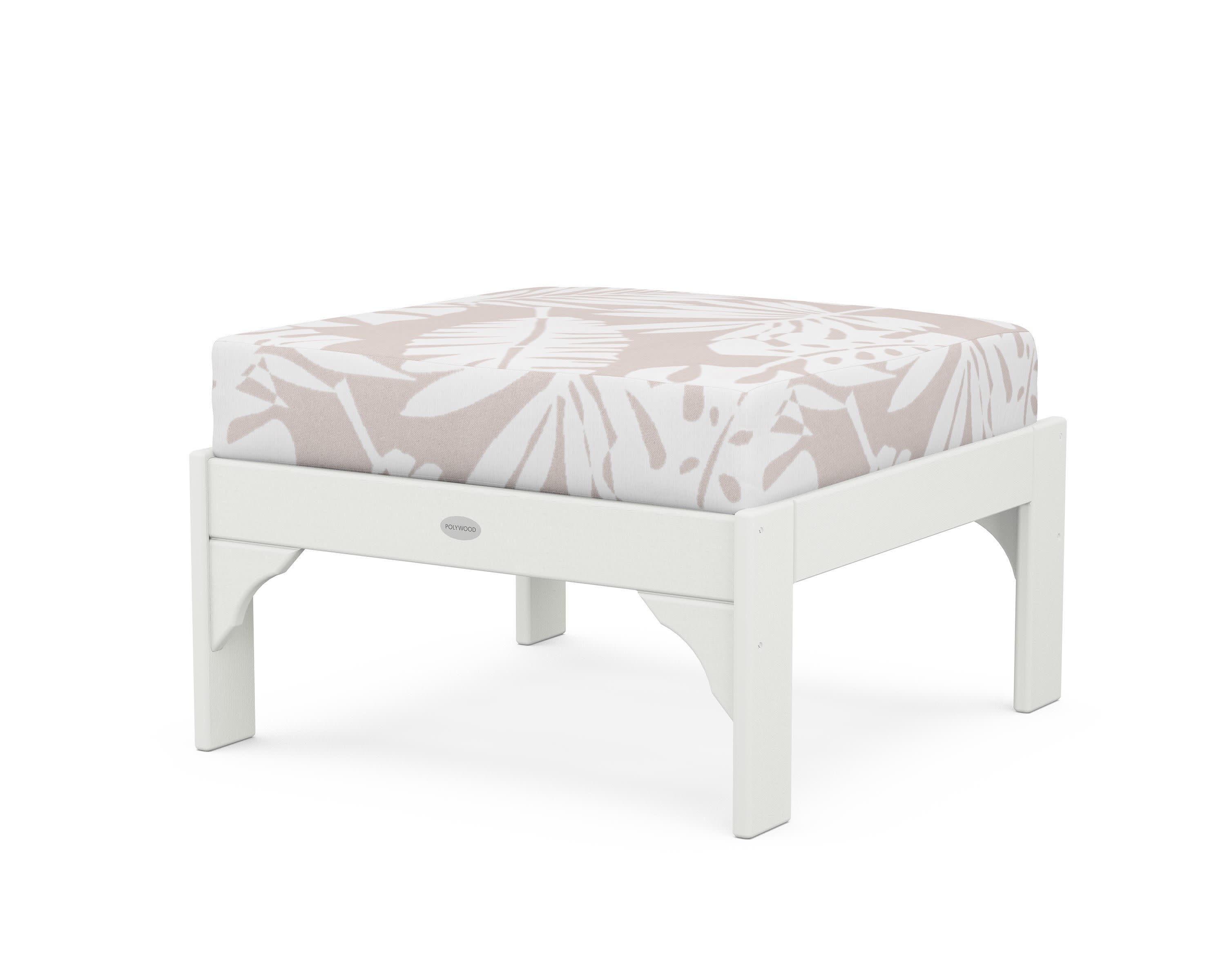 Vineyard Deep Seating Ottoman in Vintage White / Leaf Dune Burlap