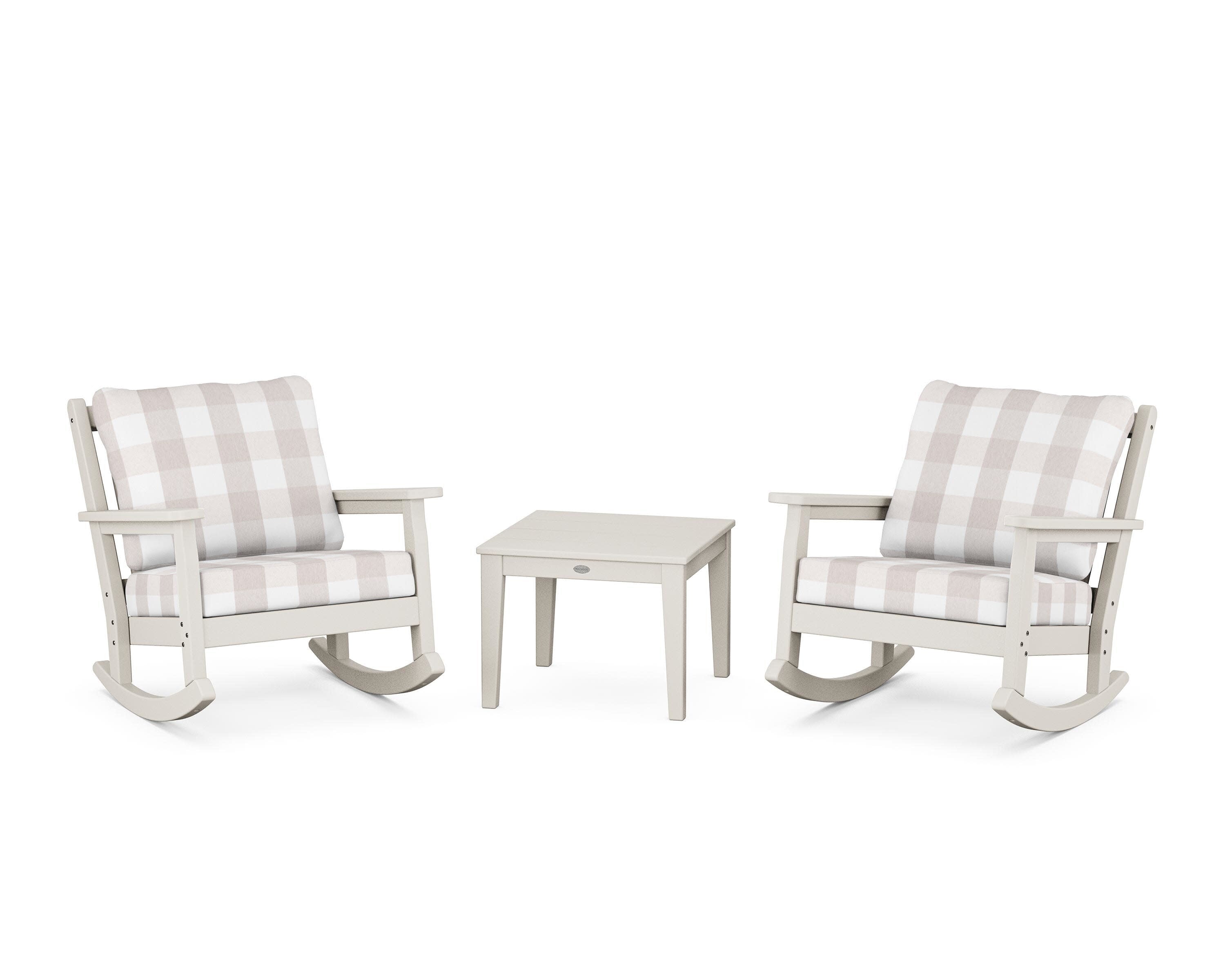 Chippendale 3-Piece Deep Seating Rocker Set in Sand / Buffalo Plaid Dune Burlap