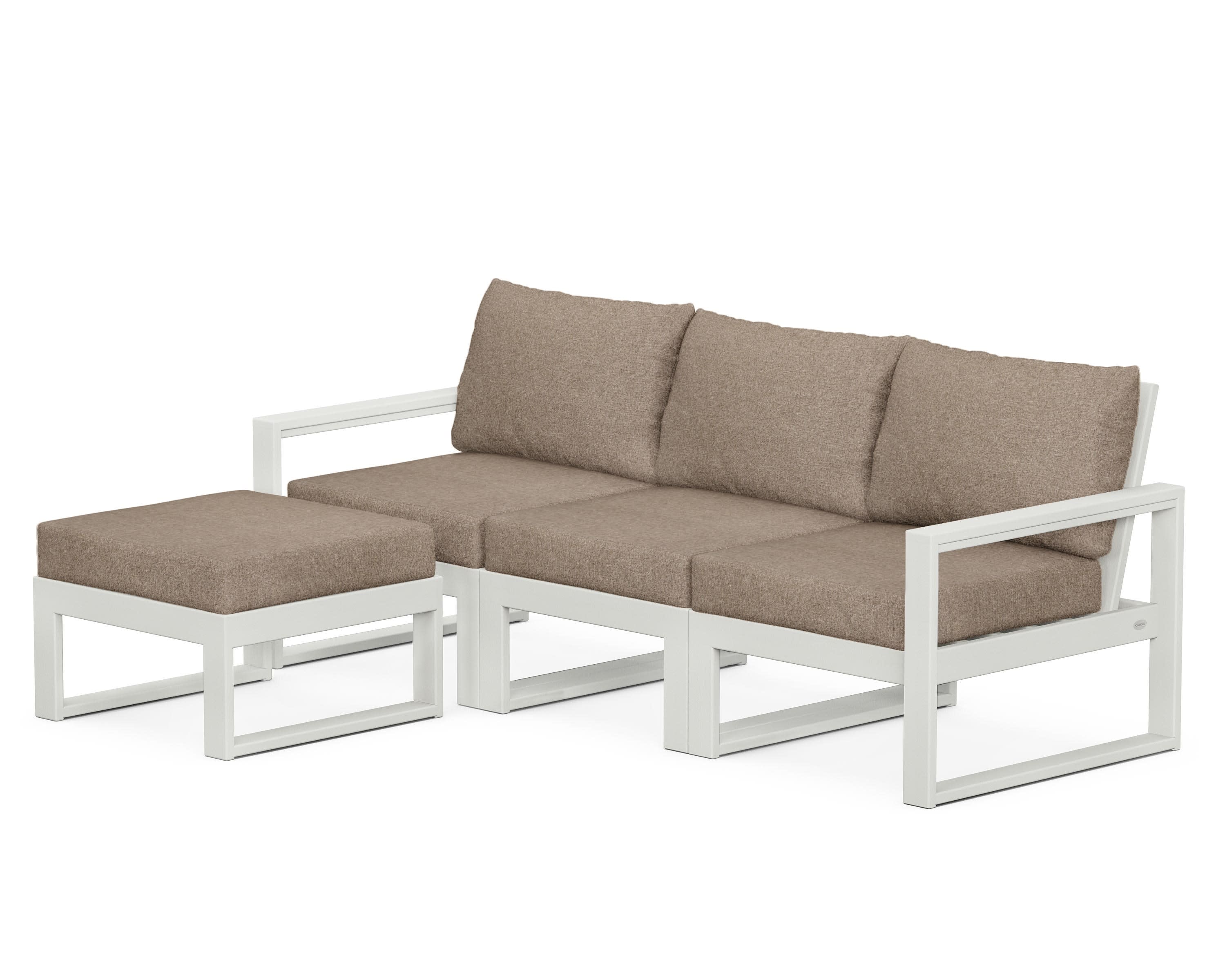 EDGE 4-Piece Modular Deep Seating Set with Ottoman in Vintage White / Spiced Burlap