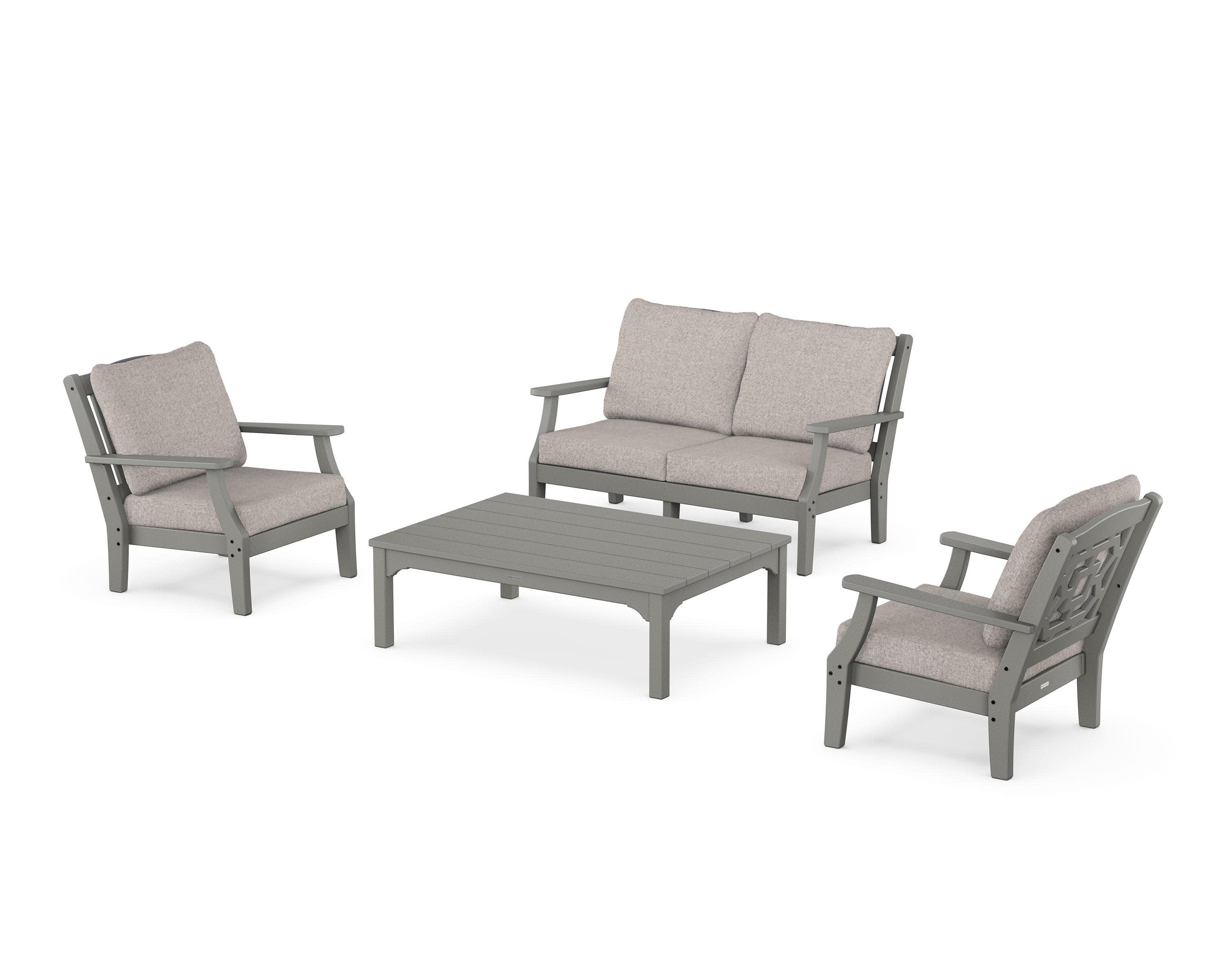 Chinoiserie 4-Piece Deep Seating Set with Loveseat in Slate Grey / Weathered Tweed