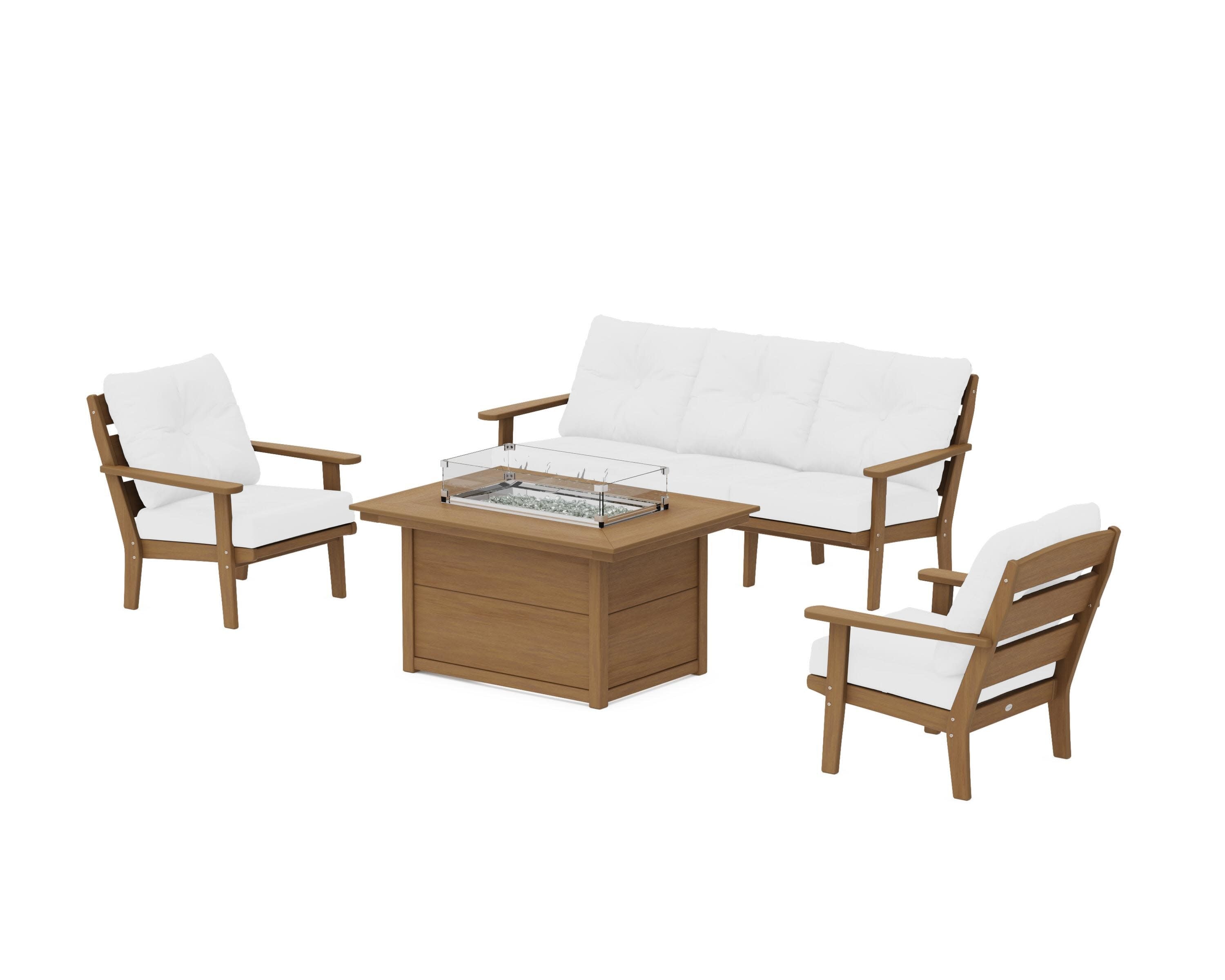 Lakeside Deep Seating Fire Pit Table Set in Natural / Natural
