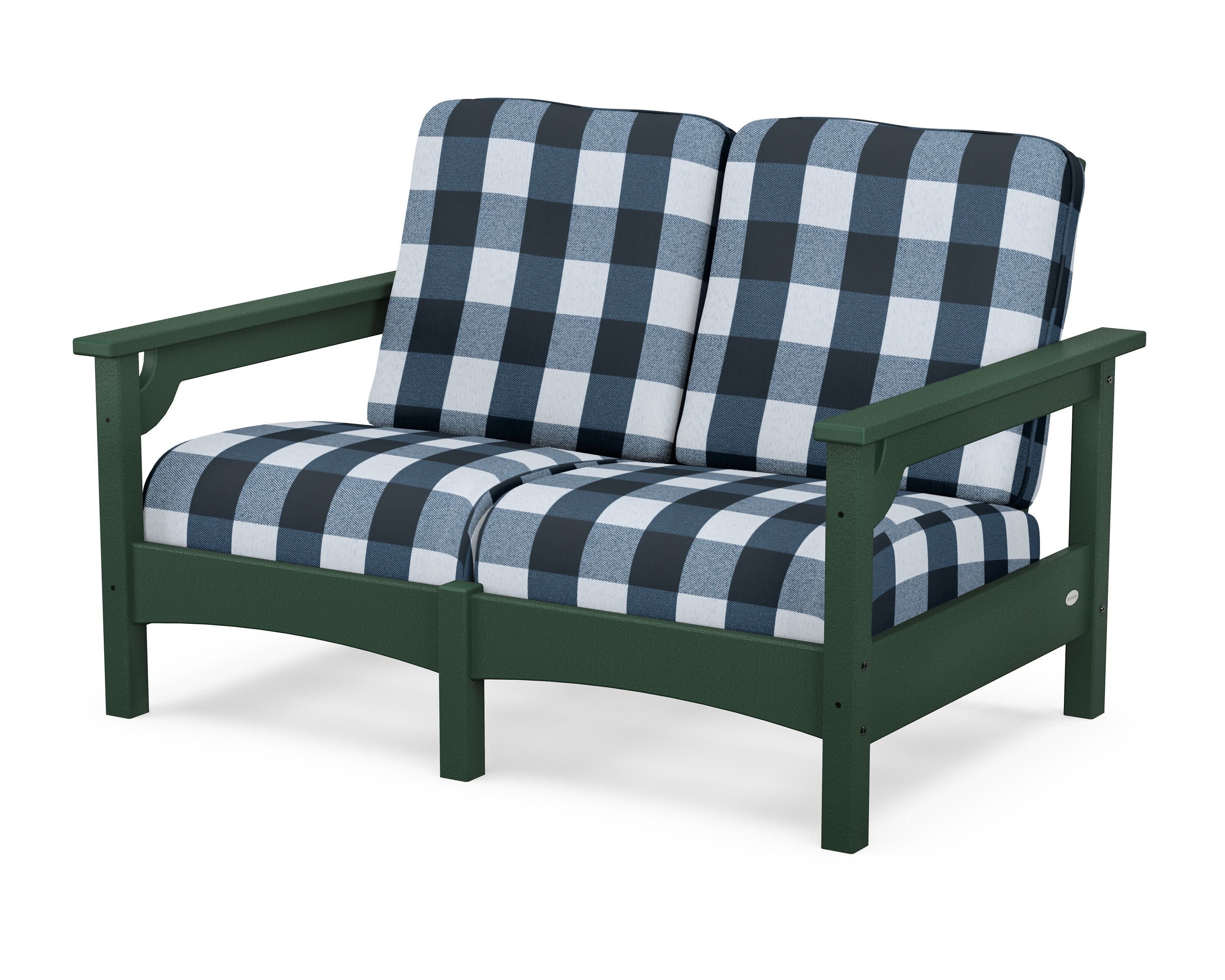Club Loveseat in Green / Buffalo Plaid Marine Indigo