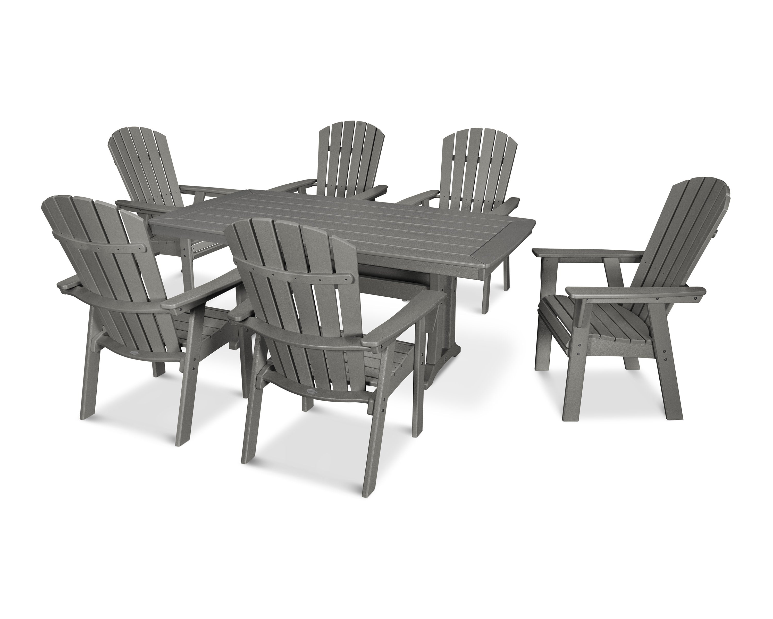 Nautical Curveback Adirondack 7-Piece Dining Set with Trestle Legs in Slate Grey