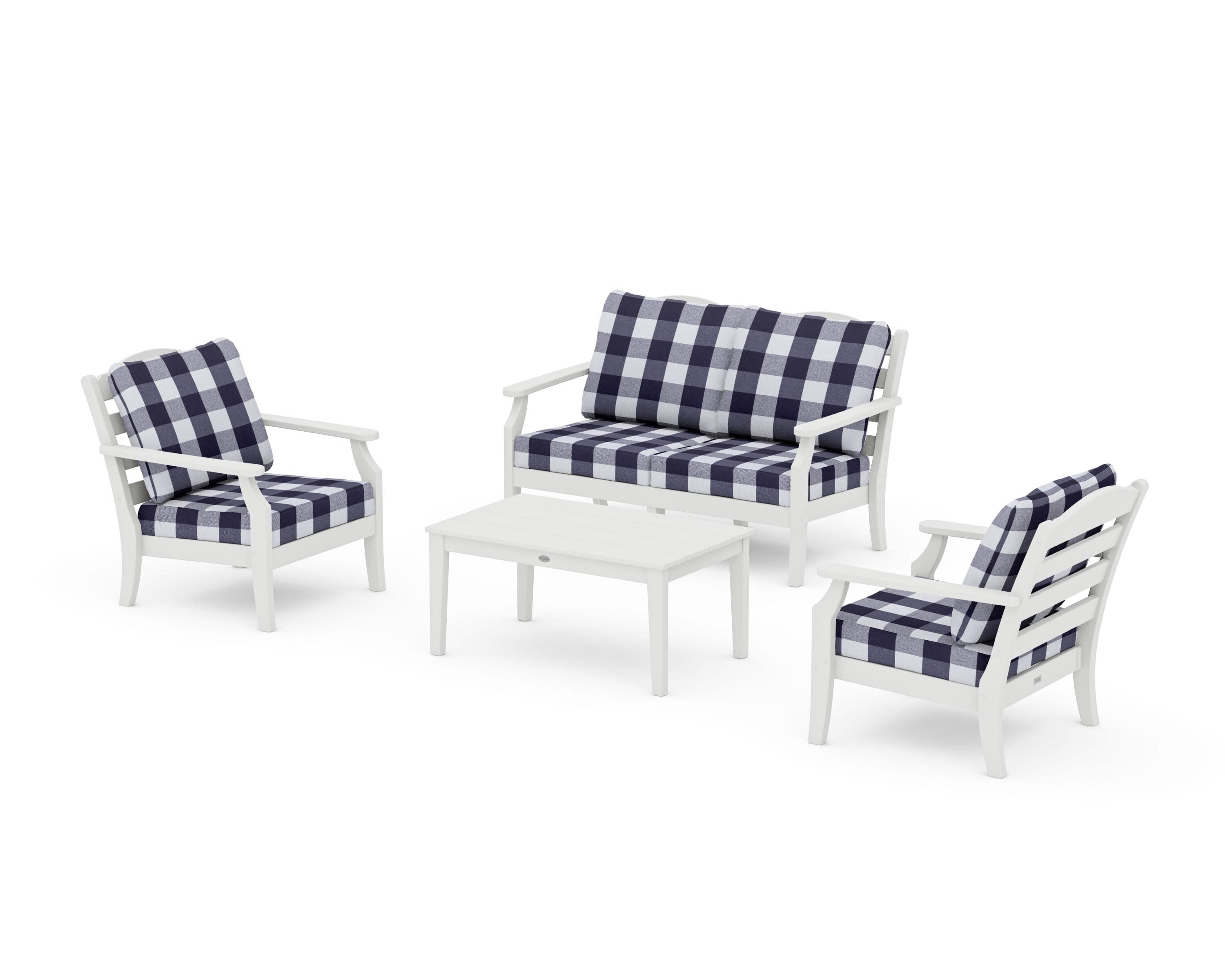Savannah 4-Piece Deep Seating Set with Loveseat in Vintage White / Buffalo Plaid Navy