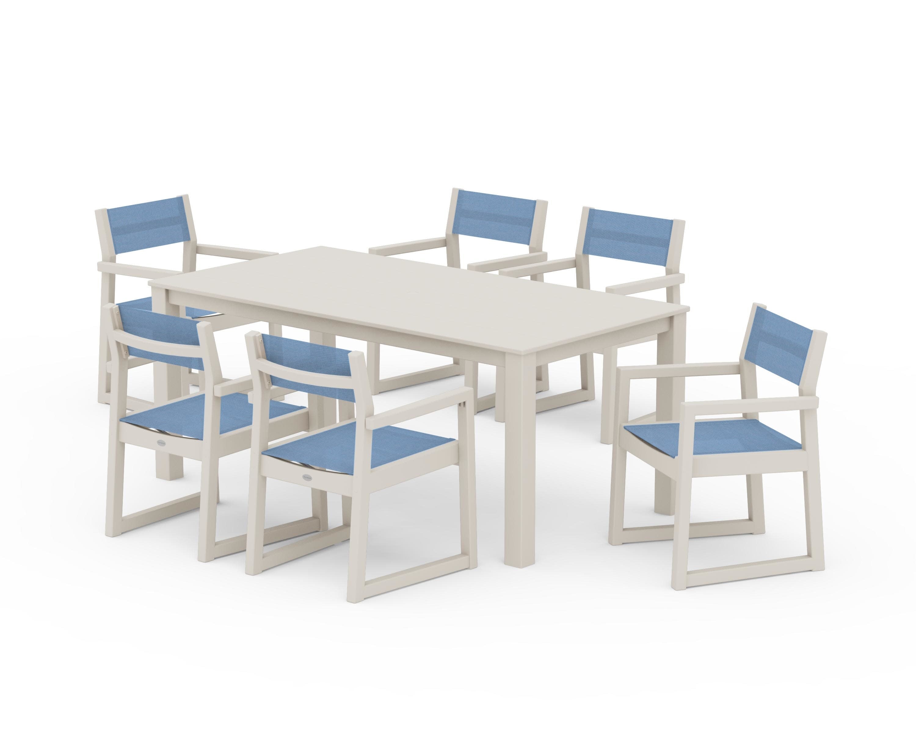 EDGE Sling Arm Chair 7-Piece Parsons Dining Set in Sand / Poolside Sling