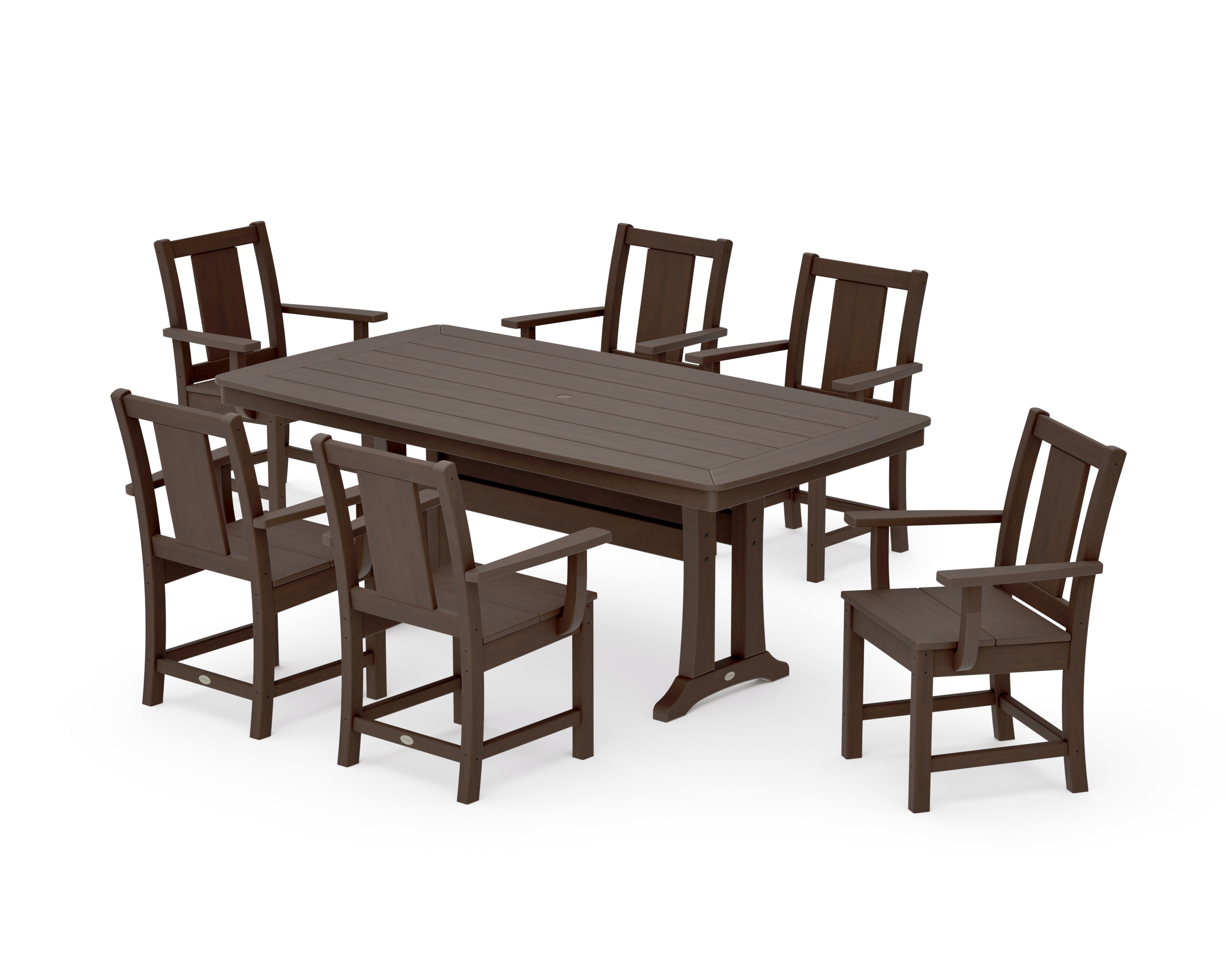Prairie Arm Chair 7-Piece Dining Set with Trestle Legs in Kona