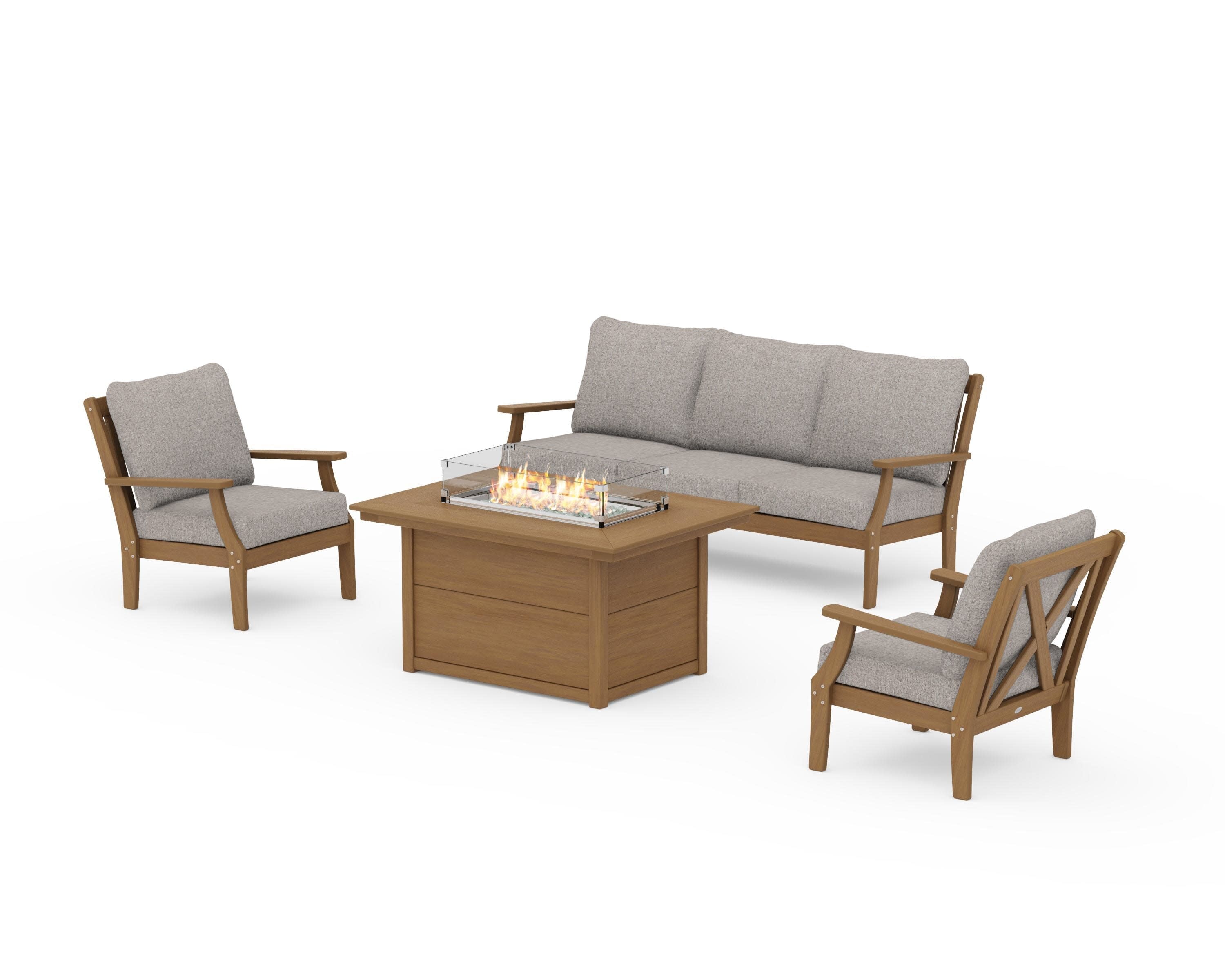 Braxton Deep Seating Fire Pit Table Set in Natural / Weathered Tweed