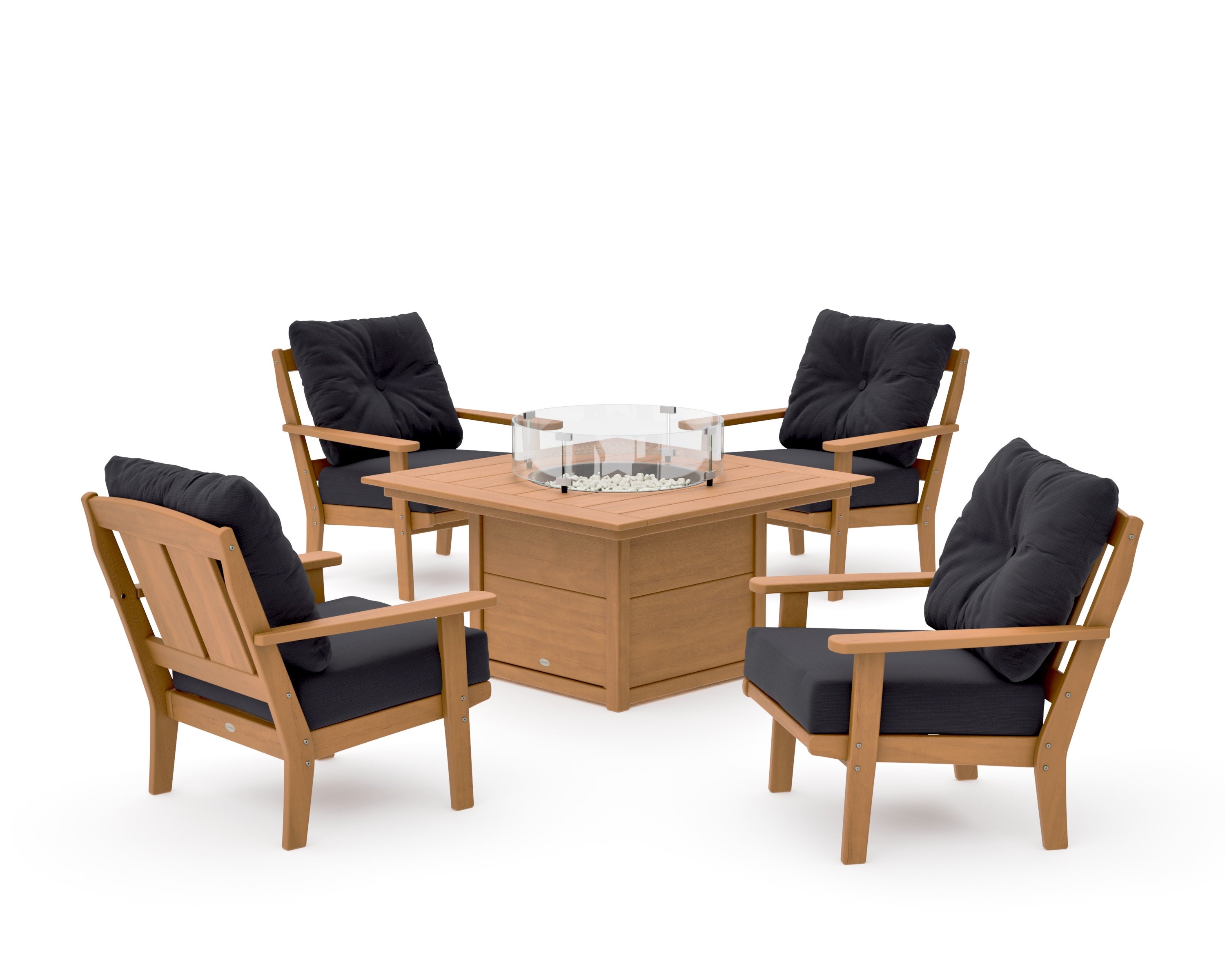 Mission 5-Piece Deep Seating Set with Fire Pit Table in Natural / Midnight Linen