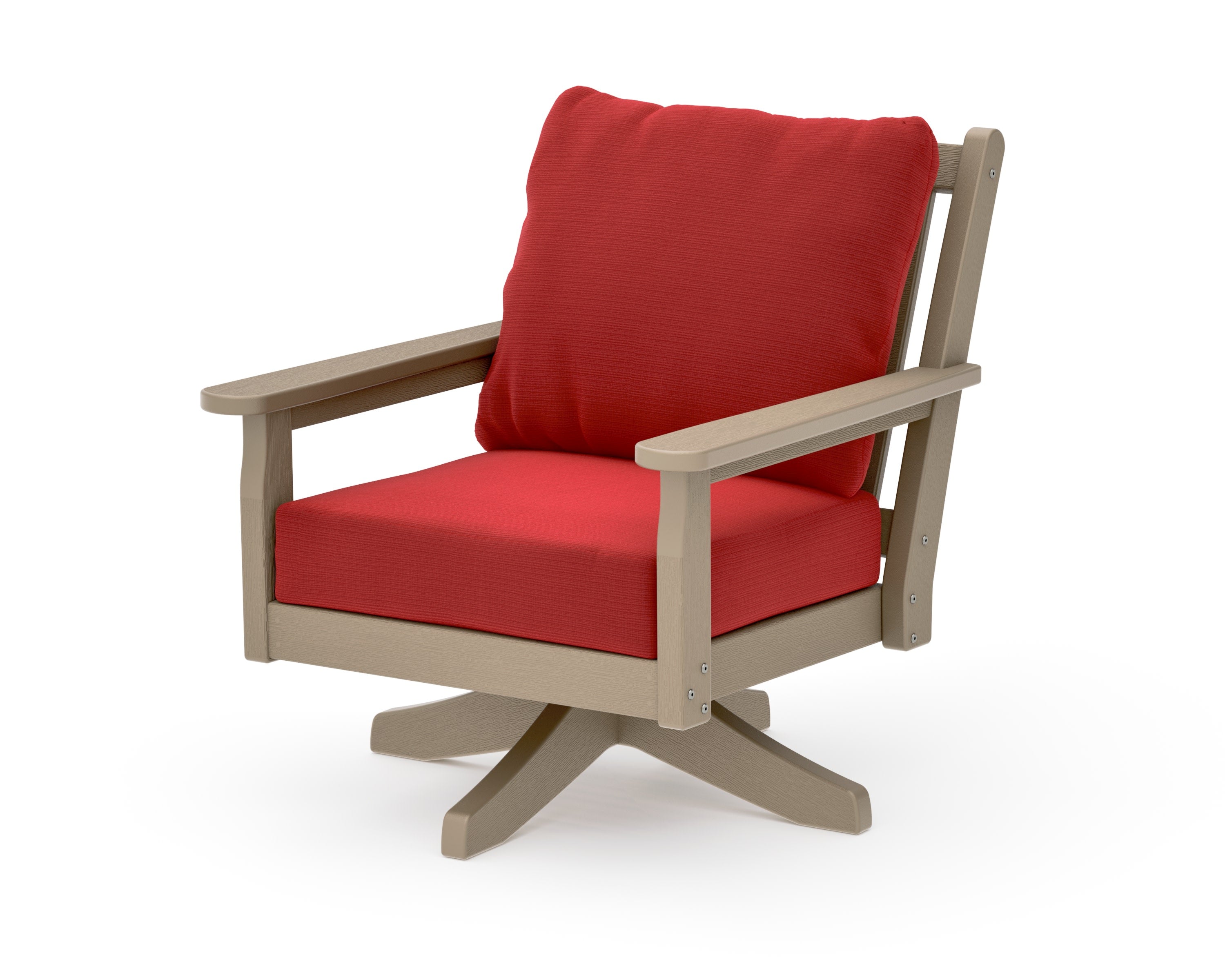 Chippendale Deep Seating Swivel Chair in Vintage Sahara / Crimson Linen