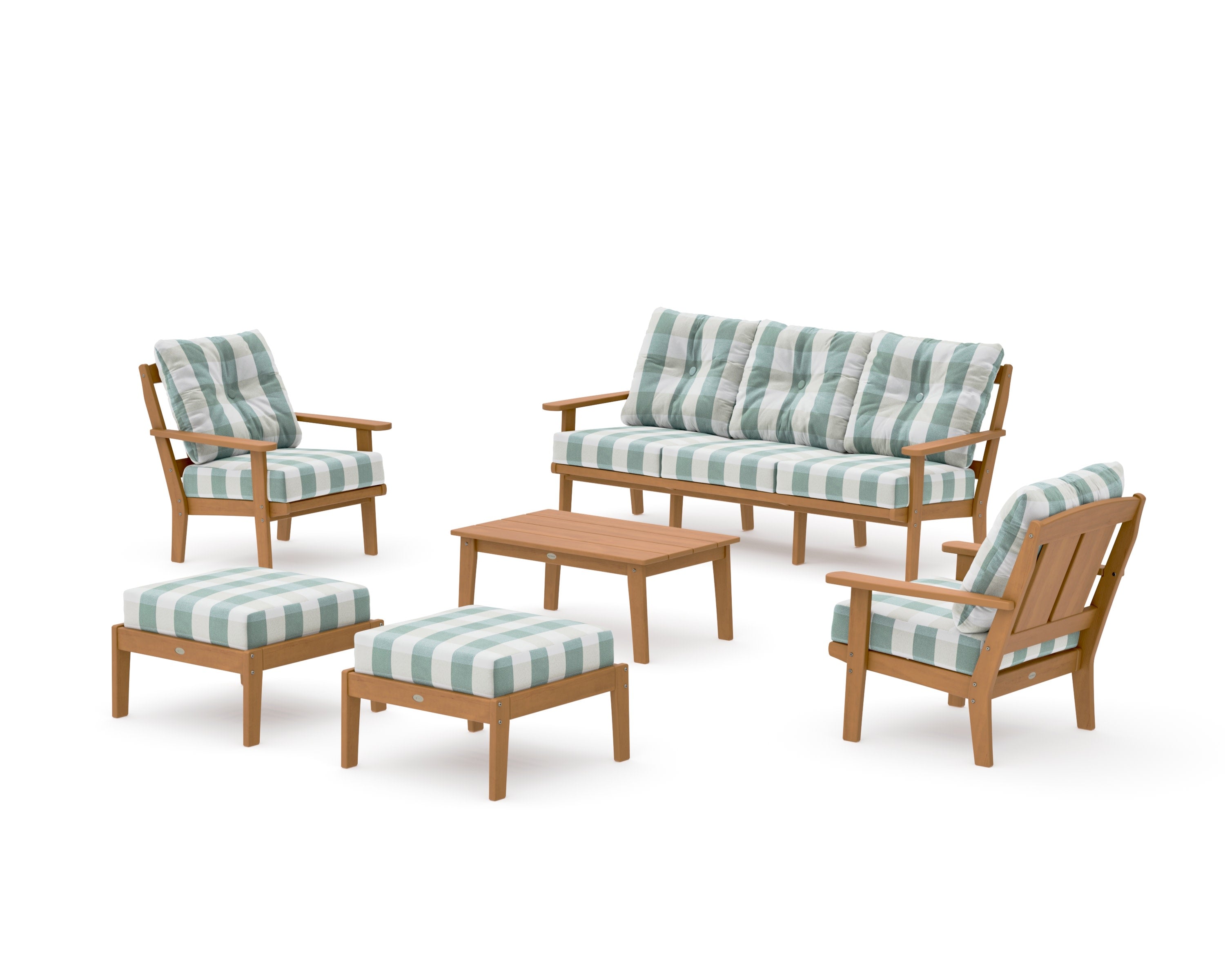 Mission 6-Piece Lounge Sofa Set in Natural / Buffalo Plaid Glacier Spa