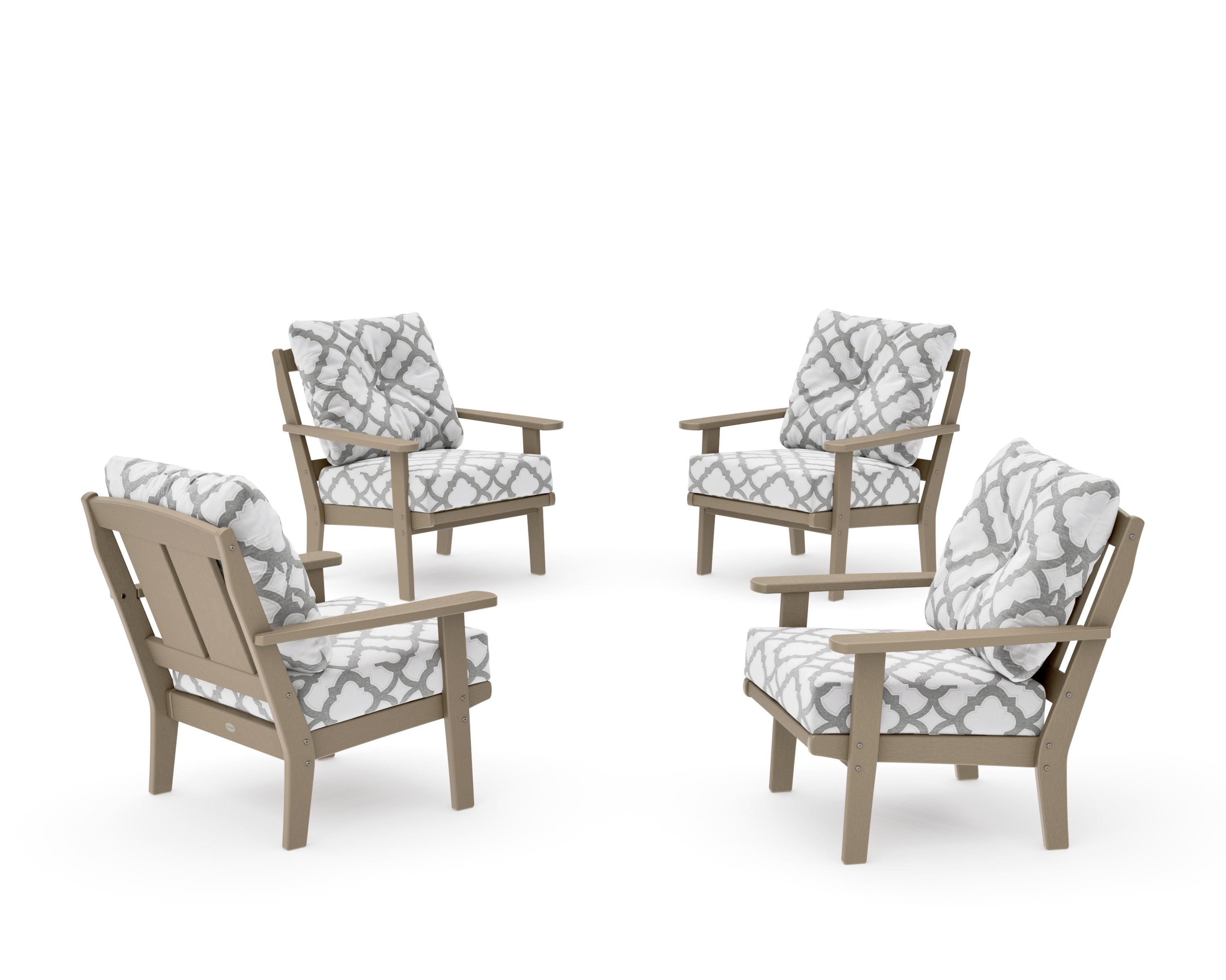 Mission 5-Piece Deep Seating Set with Fire Pit Table in Vintage Sahara / Trellis Grey Mist