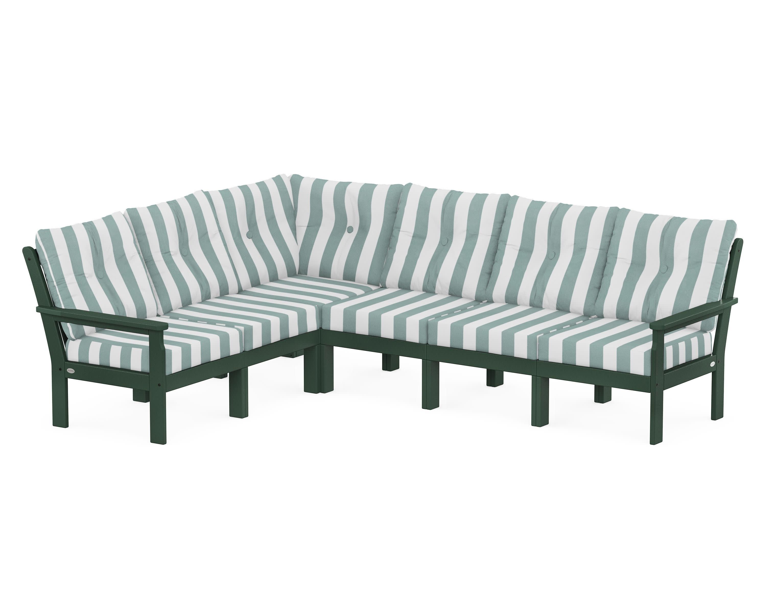 Vineyard 6-Piece Sectional in Green / Cabana Stripe Glacier Spa