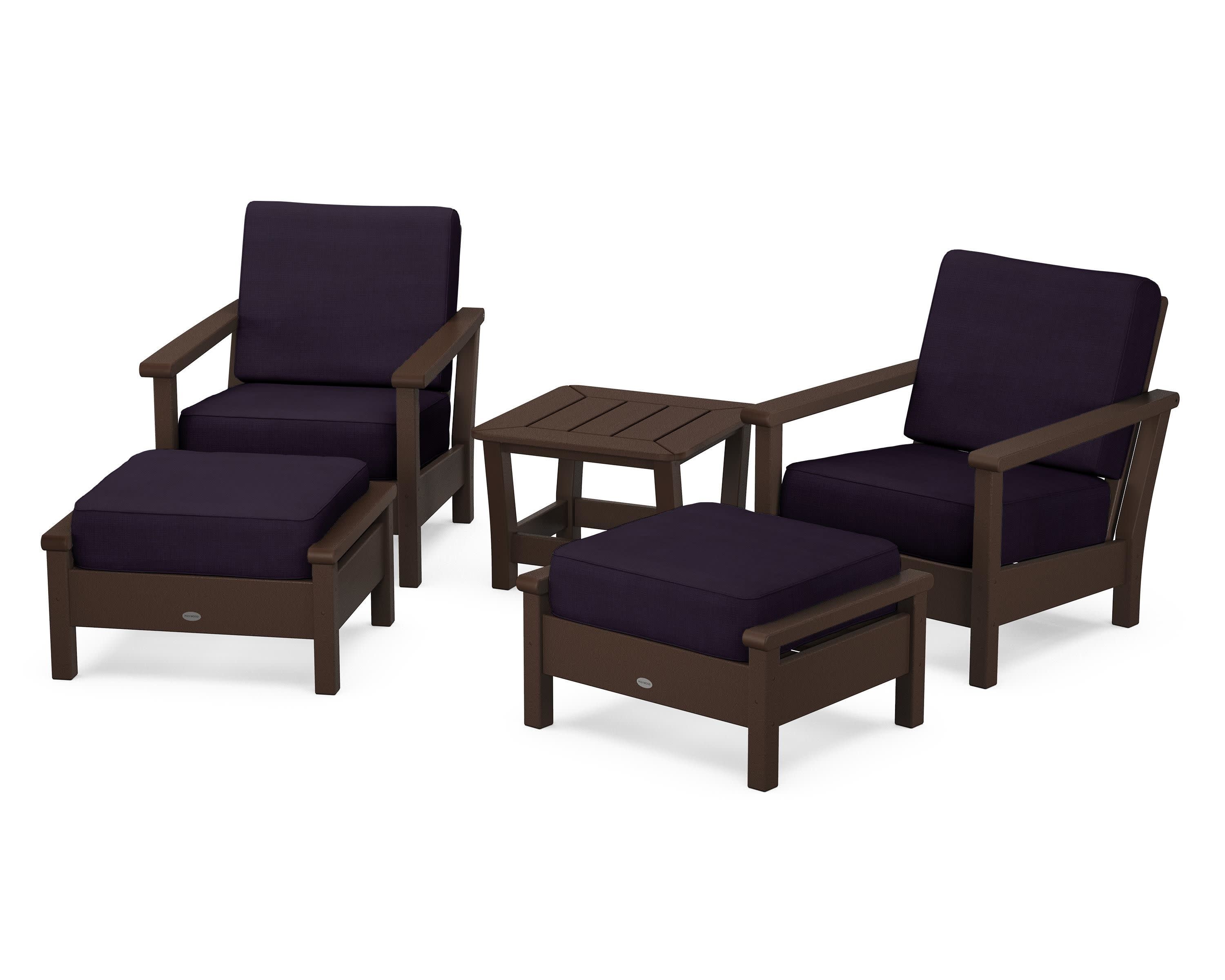 Harbour 5-Piece Deep Seating Chair Set in Mahogany / Navy Linen