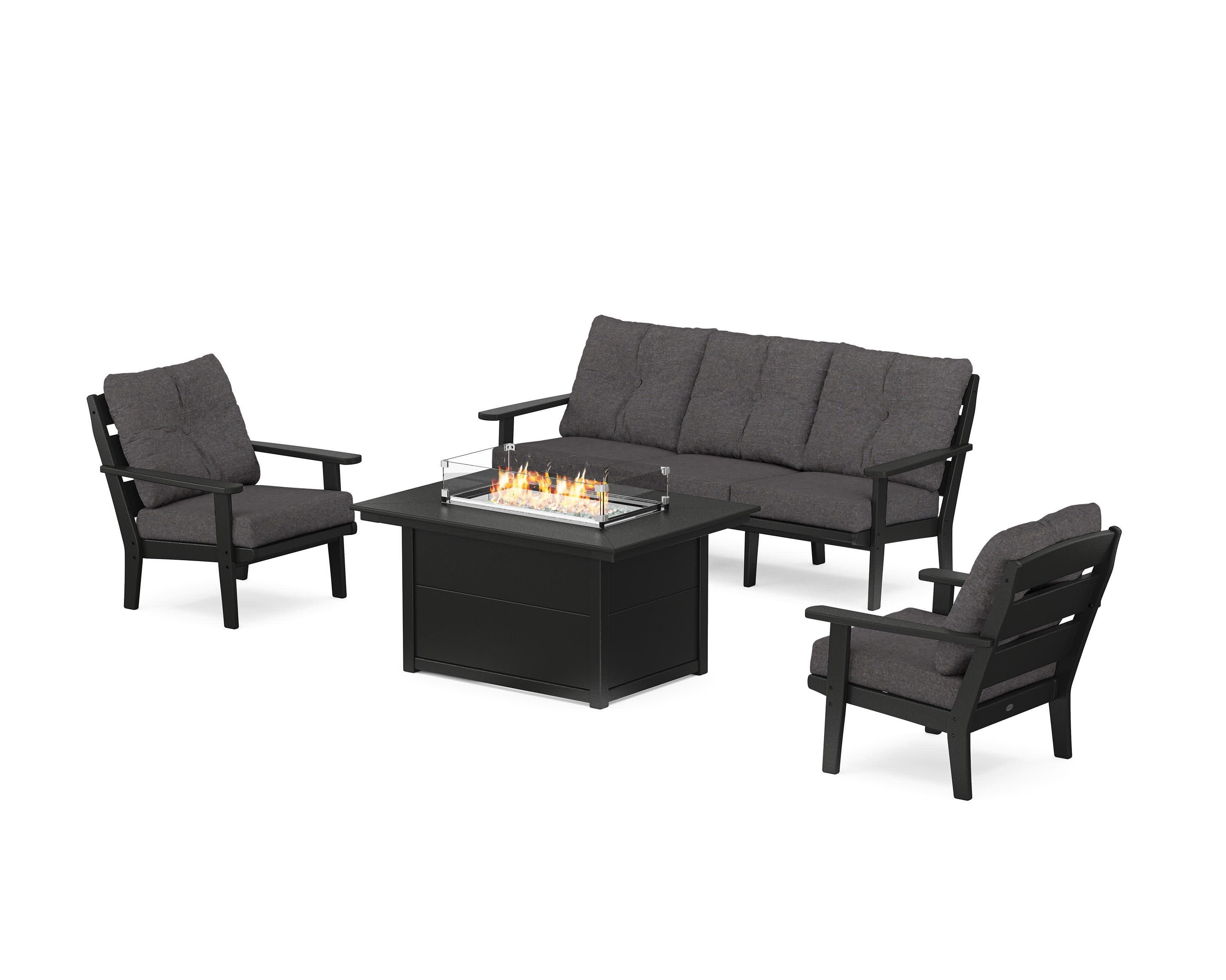 Lakeside Deep Seating Fire Pit Table Set in Black / Ash Charcoal