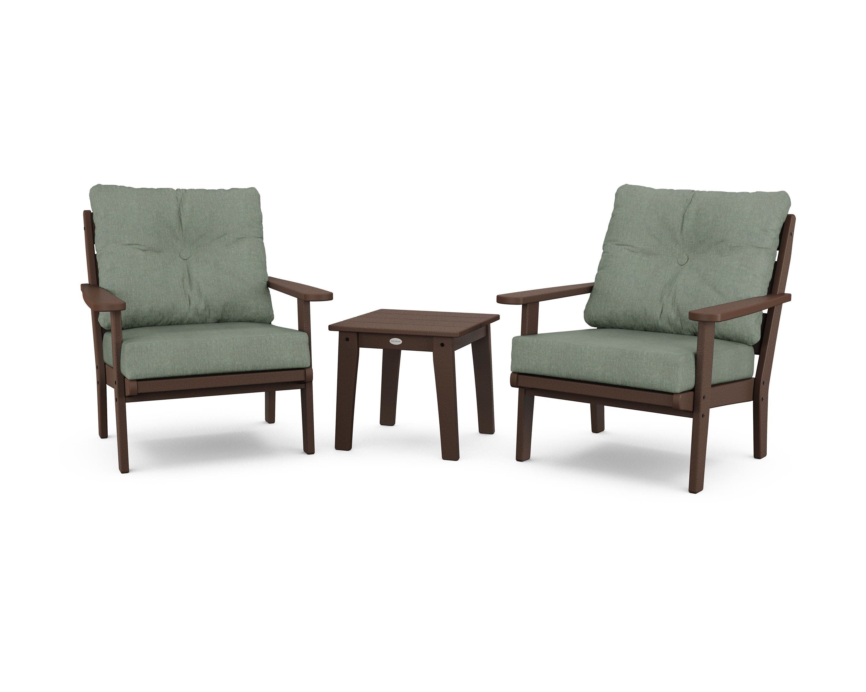 Lakeside 3-Piece Deep Seating Chair Set in Mahogany / Cast Sage