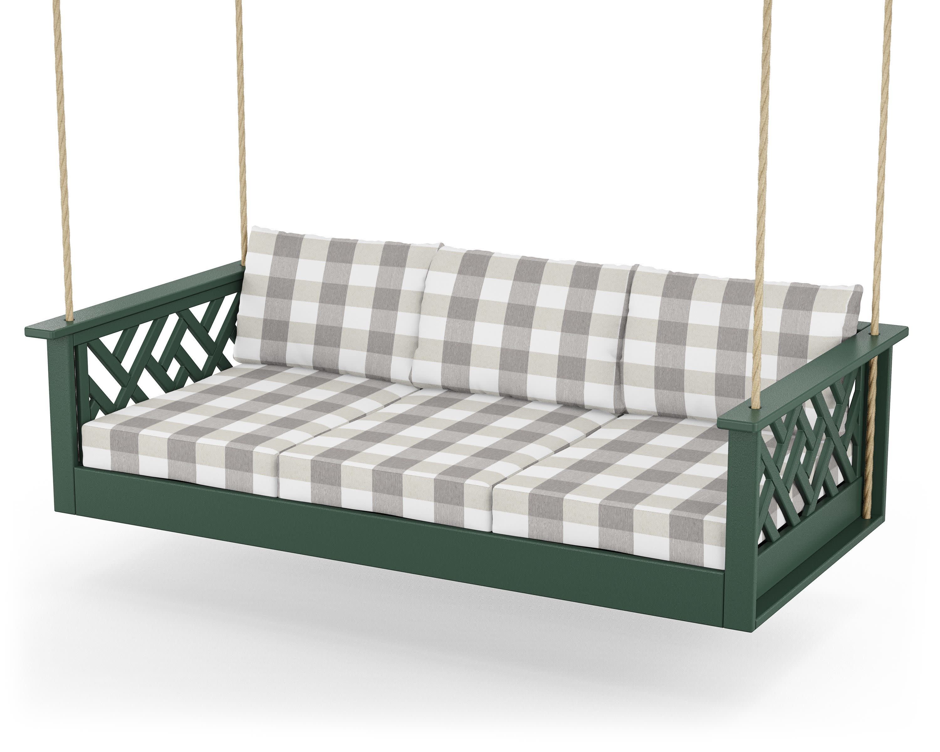 Chippendale Daybed Swing in Green / Buffalo Plaid Grey Mist