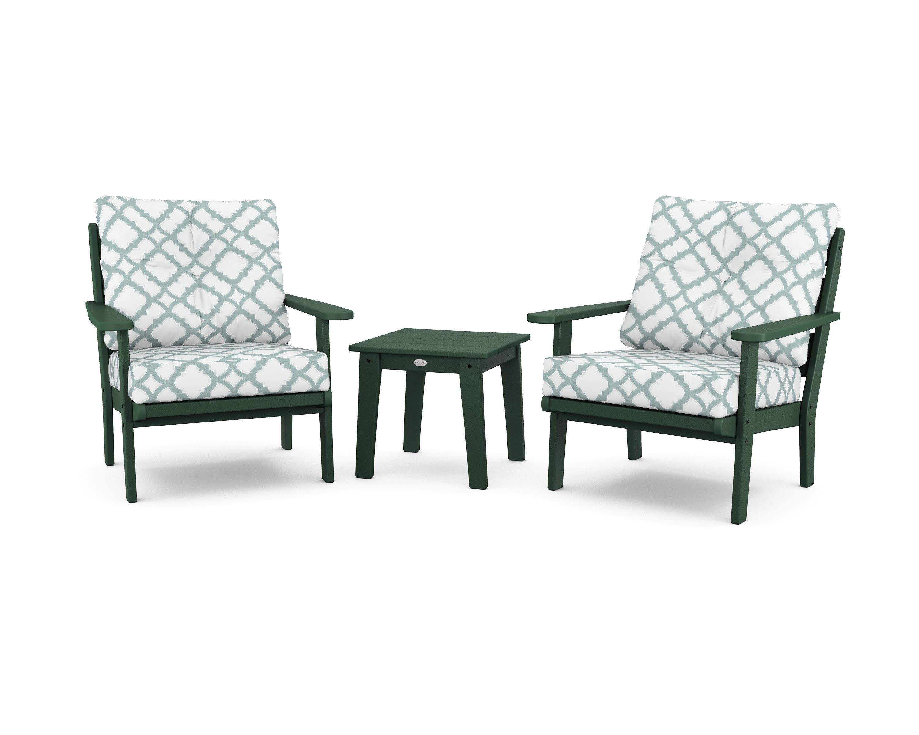 Lakeside 3-Piece Deep Seating Chair Set in Green / Trellis Glacier Spa