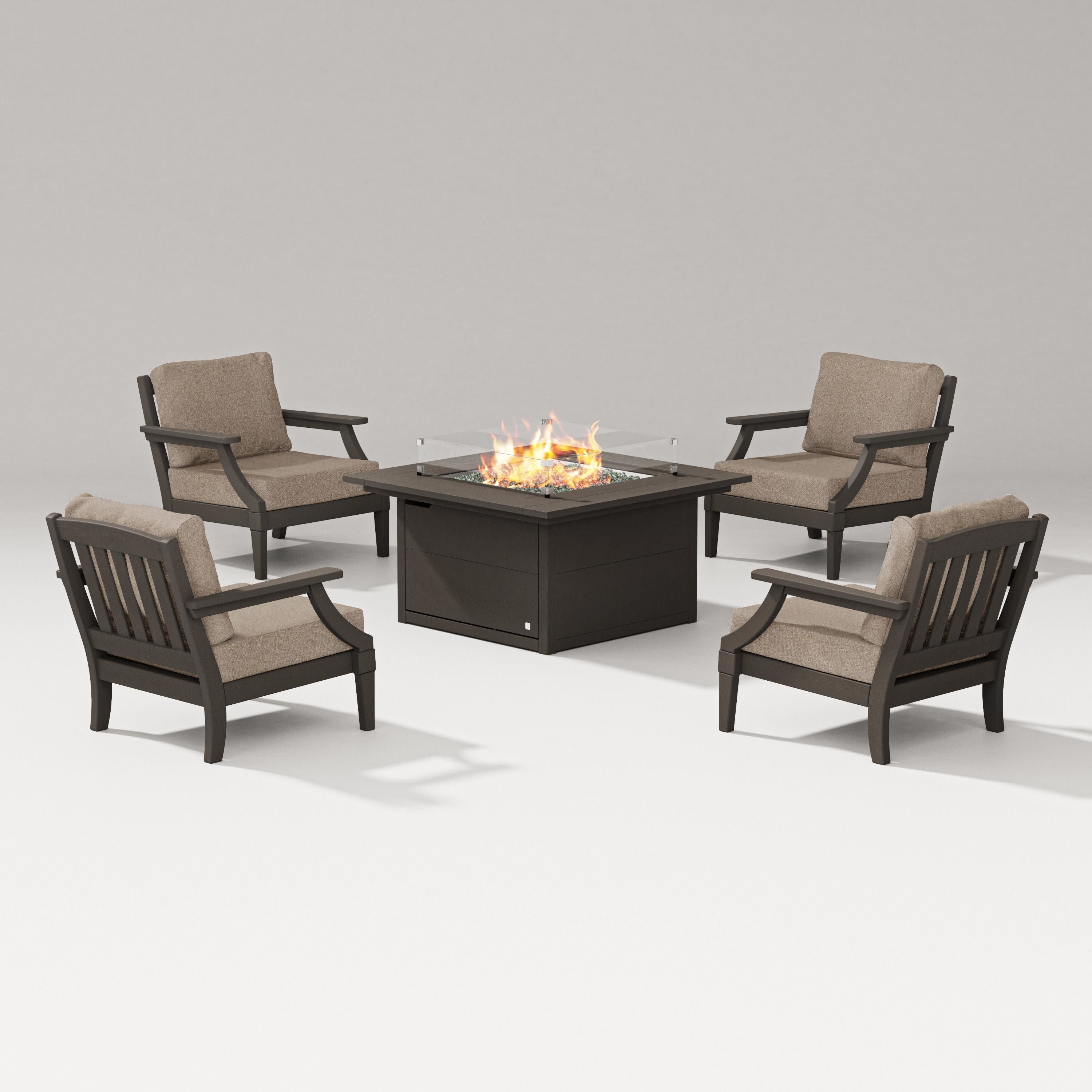 Estate 5-Piece Lounge Fire Table Set in Vintage Coffee / Spiced Burlap