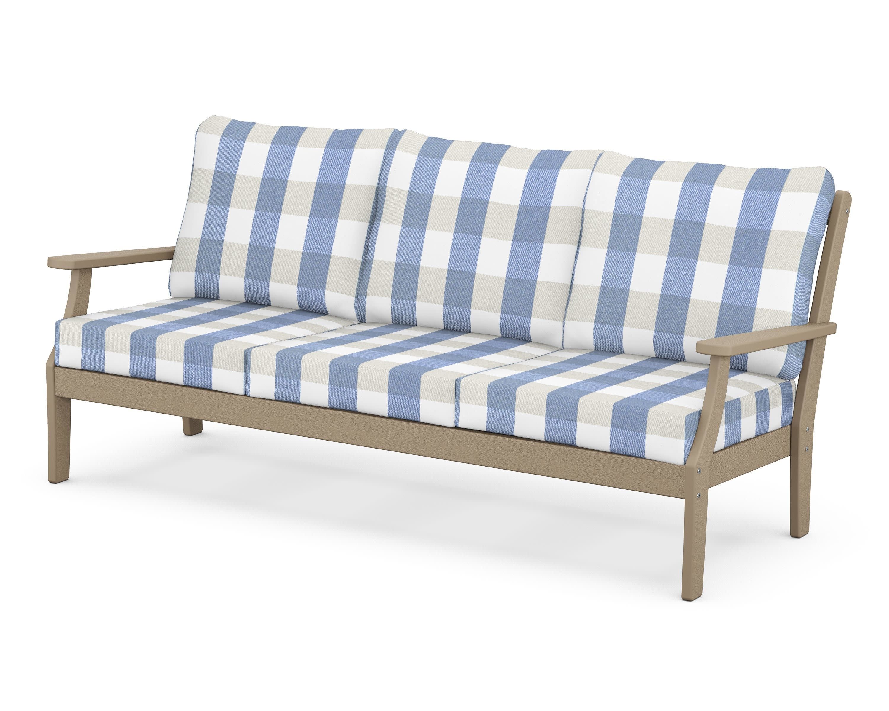 Braxton Deep Seating Sofa in Vintage Sahara / Buffalo Plaid Sky Blue
