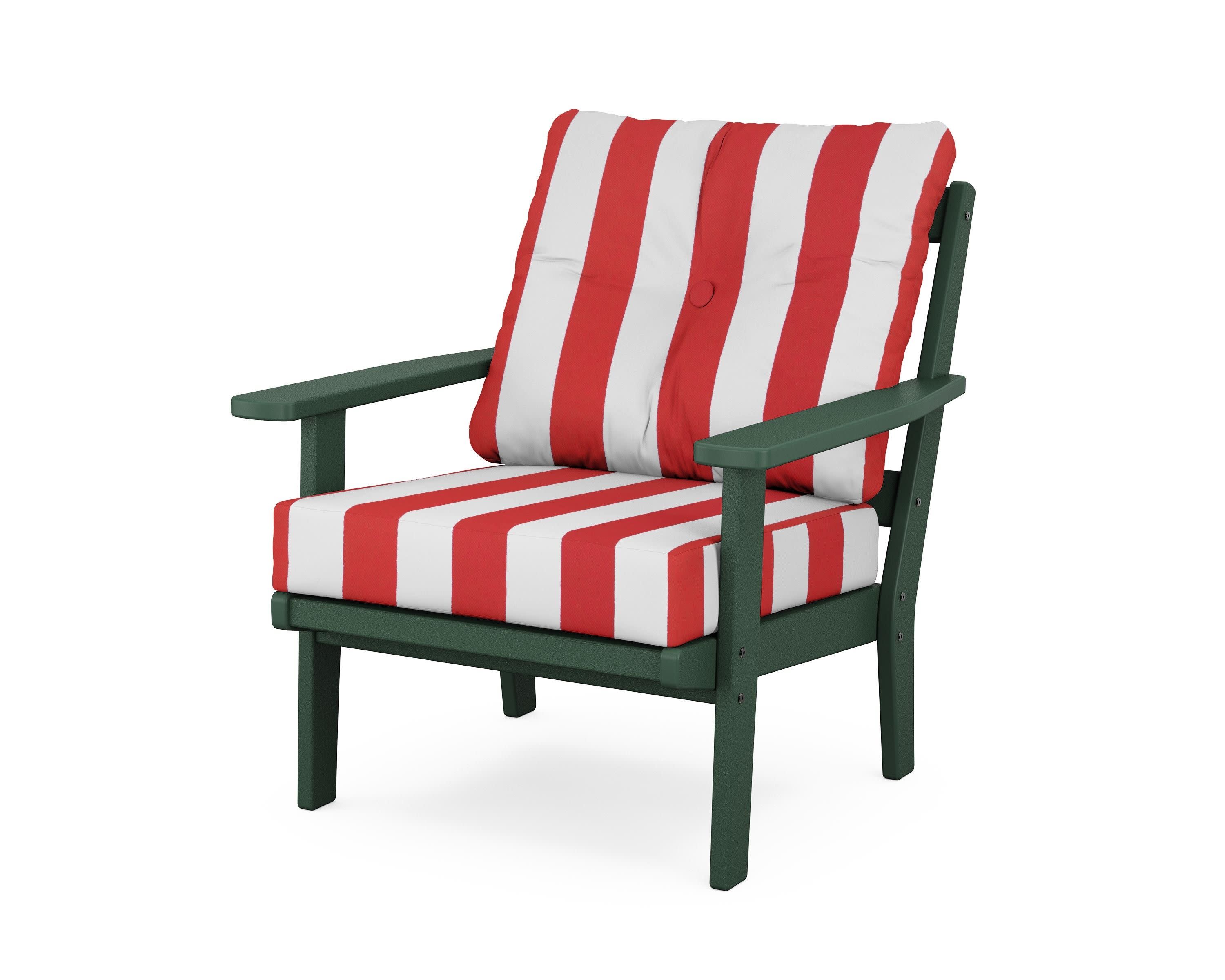 Oxford Deep Seating Chair in Green / Cabana Stripe Crimson