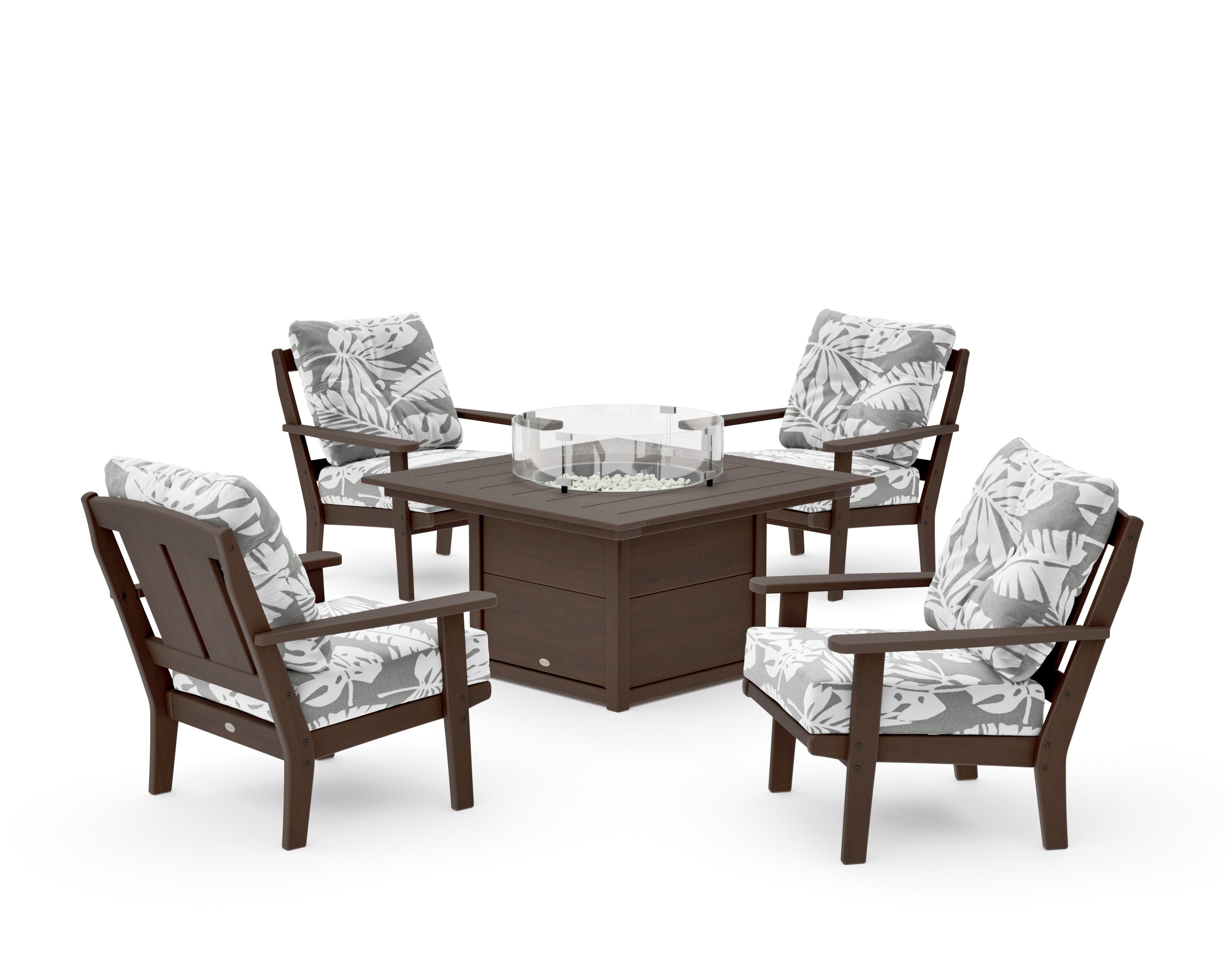 Mission 5-Piece Deep Seating Set with Fire Pit Table in Kona / Leaf Grey Mist