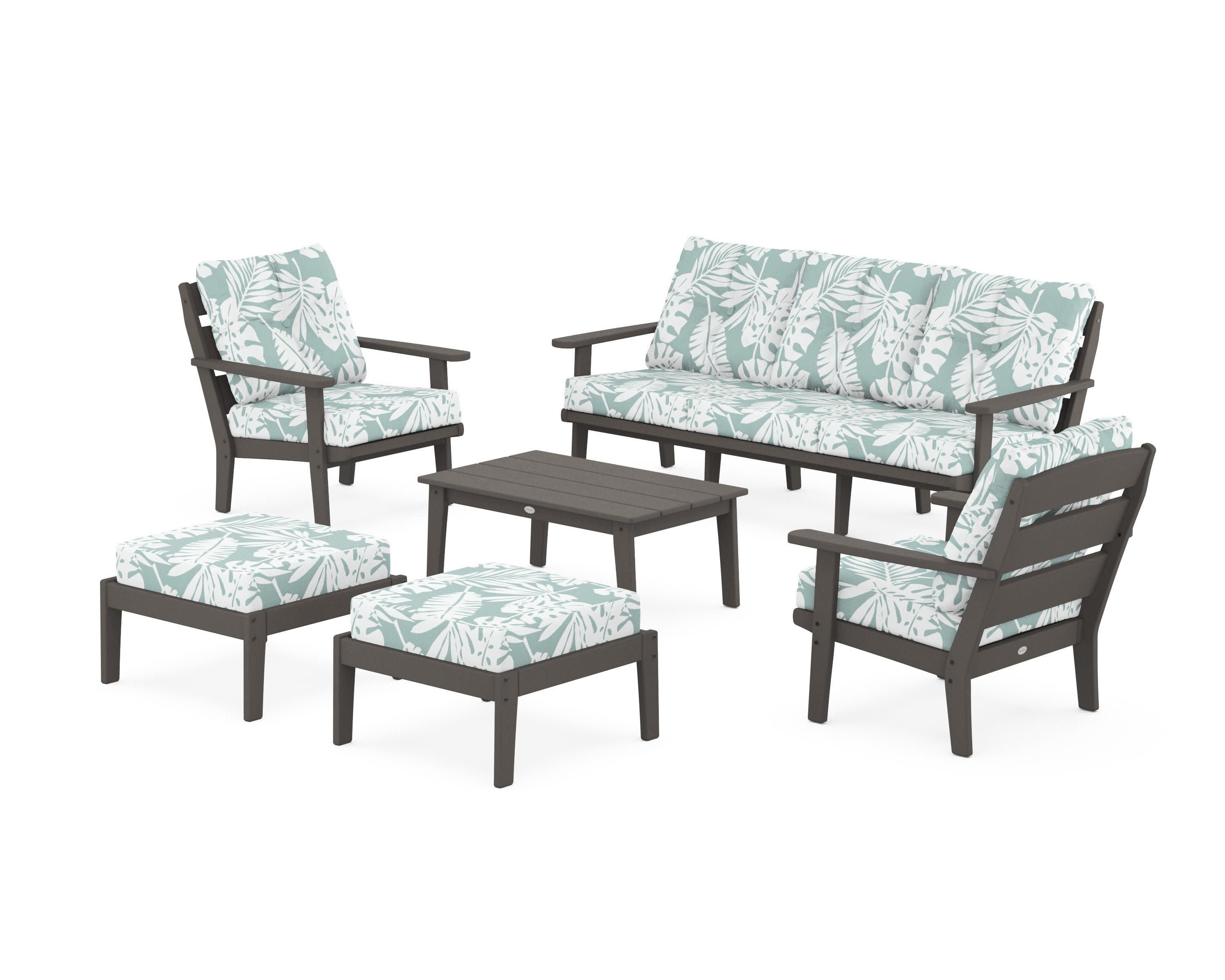 Lakeside 6-Piece Lounge Sofa Set in Vintage Coffee / Leaf Glacier Spa