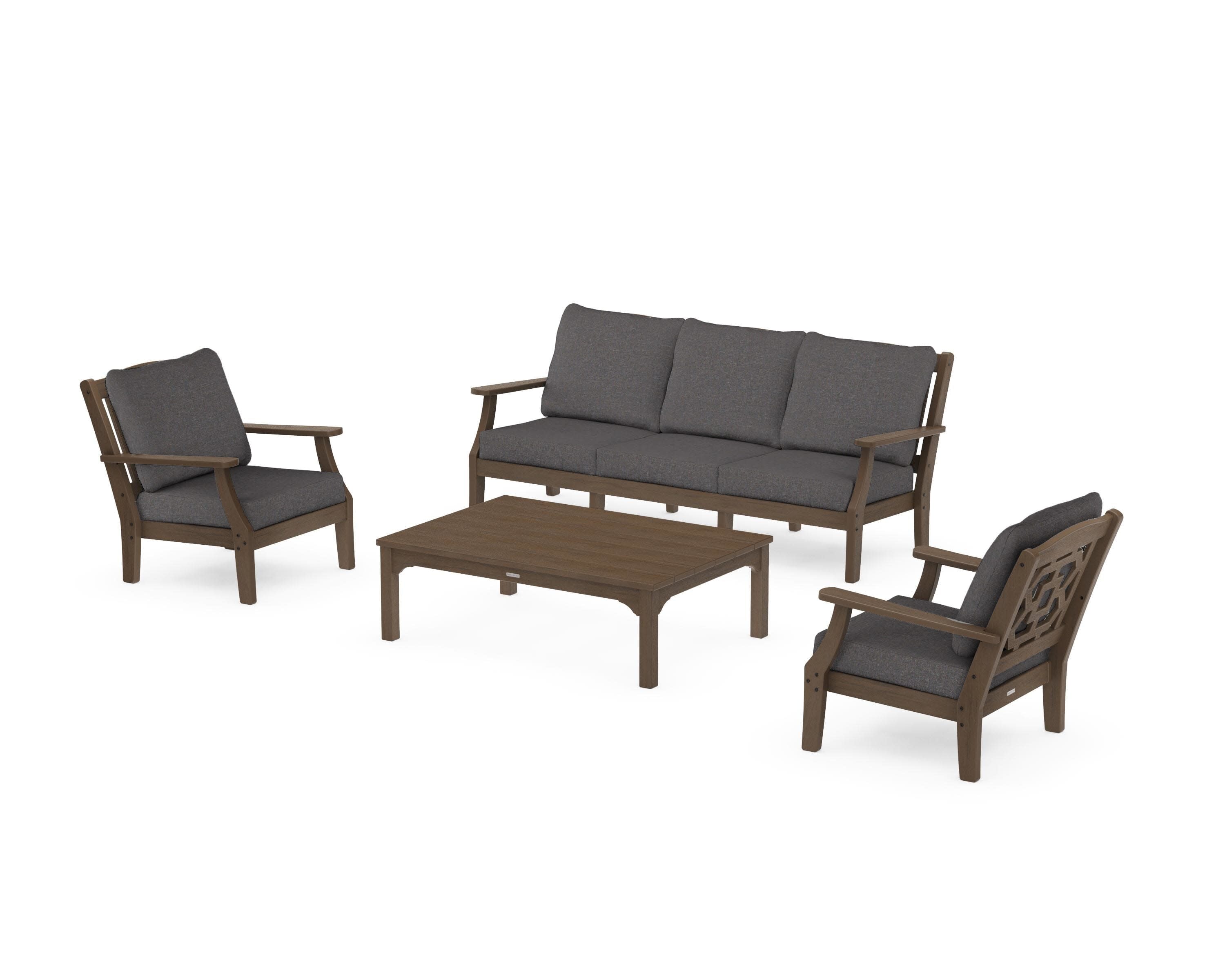 Chinoiserie 4-Piece Deep Seating Set with Sofa in Kona / Ash Charcoal