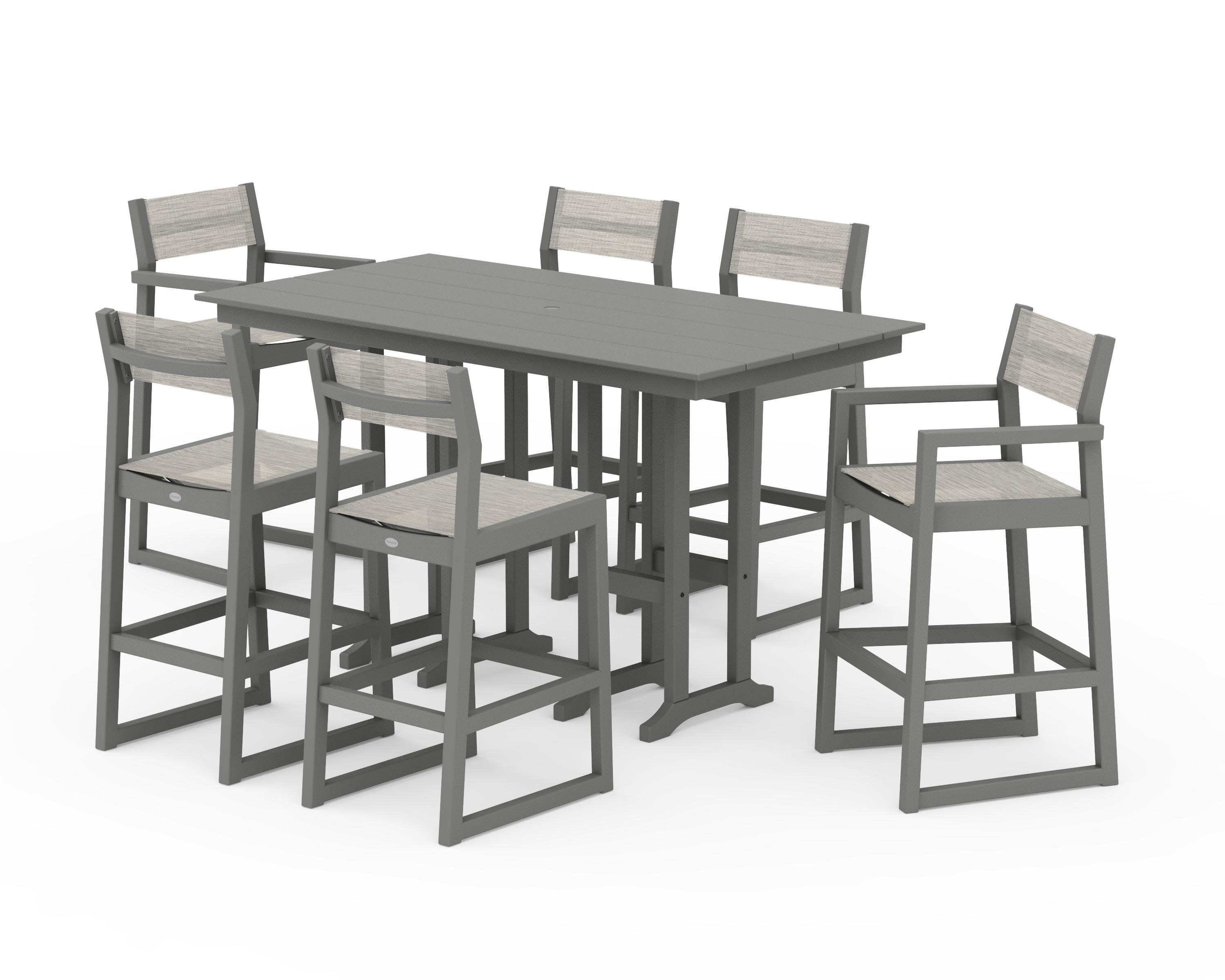 EDGE Sling 7-Piece Farmhouse Bar Set in Slate Grey / Birch Sling