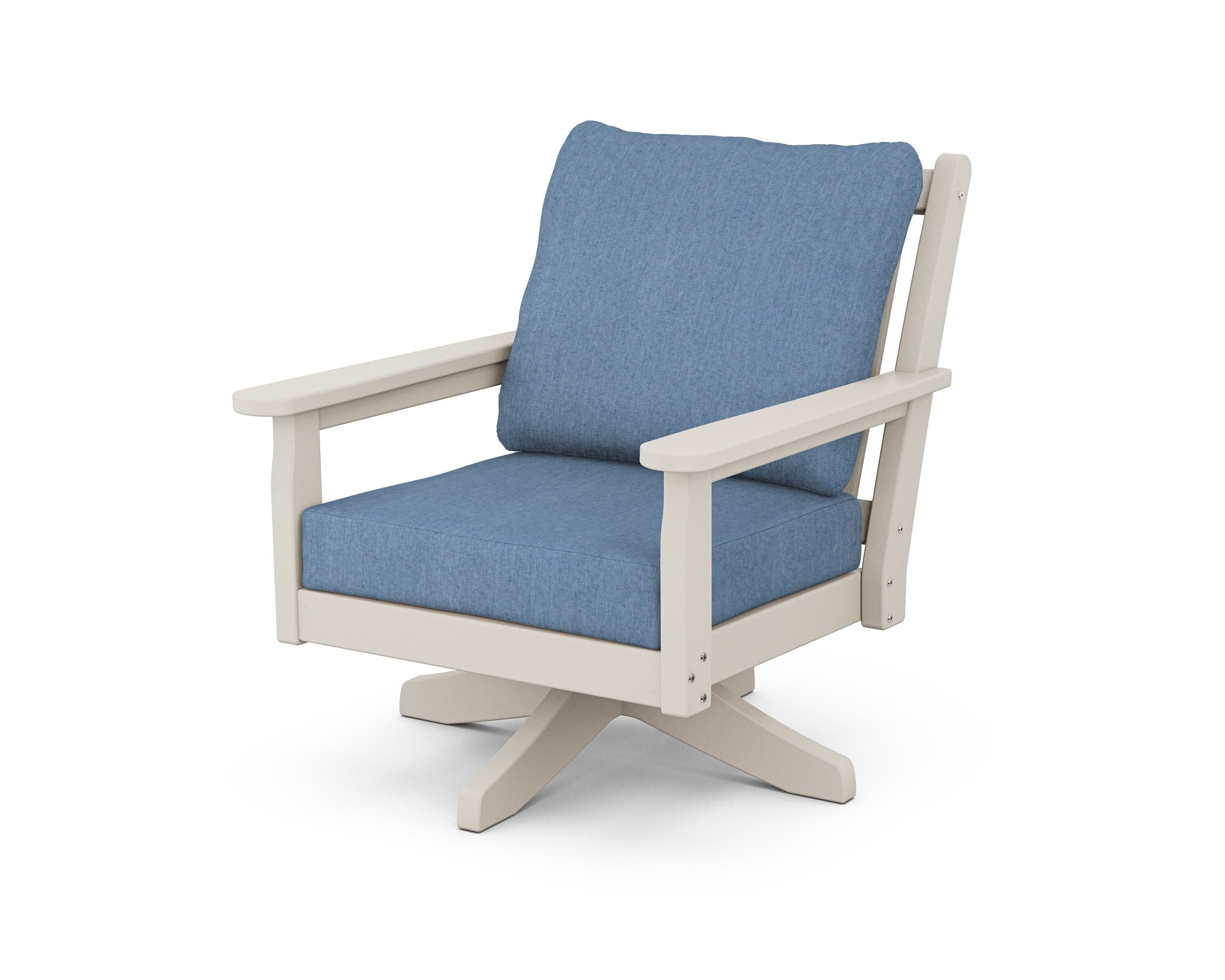Chippendale Deep Seating Swivel Chair in Sand / Sky Blue